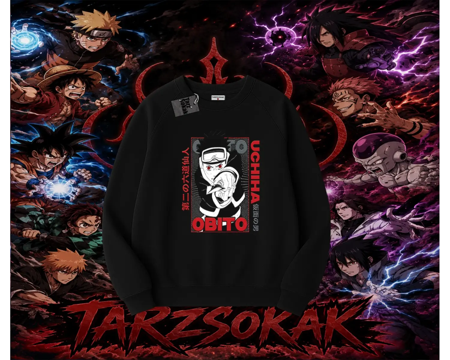 Obito uchiha Naruto Anime Karakteri Oversize Unisex Bisiklet Yaka Sweatshirt Beyaz