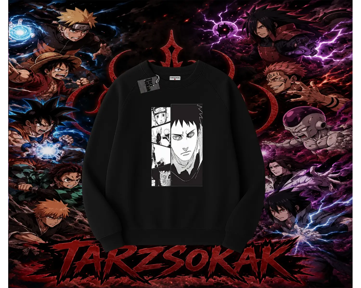 Obito uchiha Naruto Anime Karakteri Oversize Unisex Bisiklet Yaka Sweatshirt Beyaz