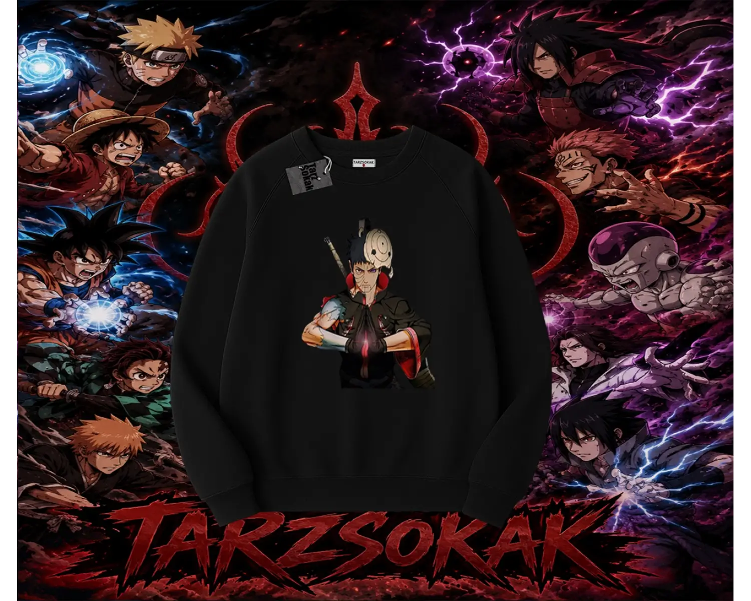 Obito uchiha Naruto Anime Karakteri Oversize Unisex Bisiklet Yaka Sweatshirt Beyaz
