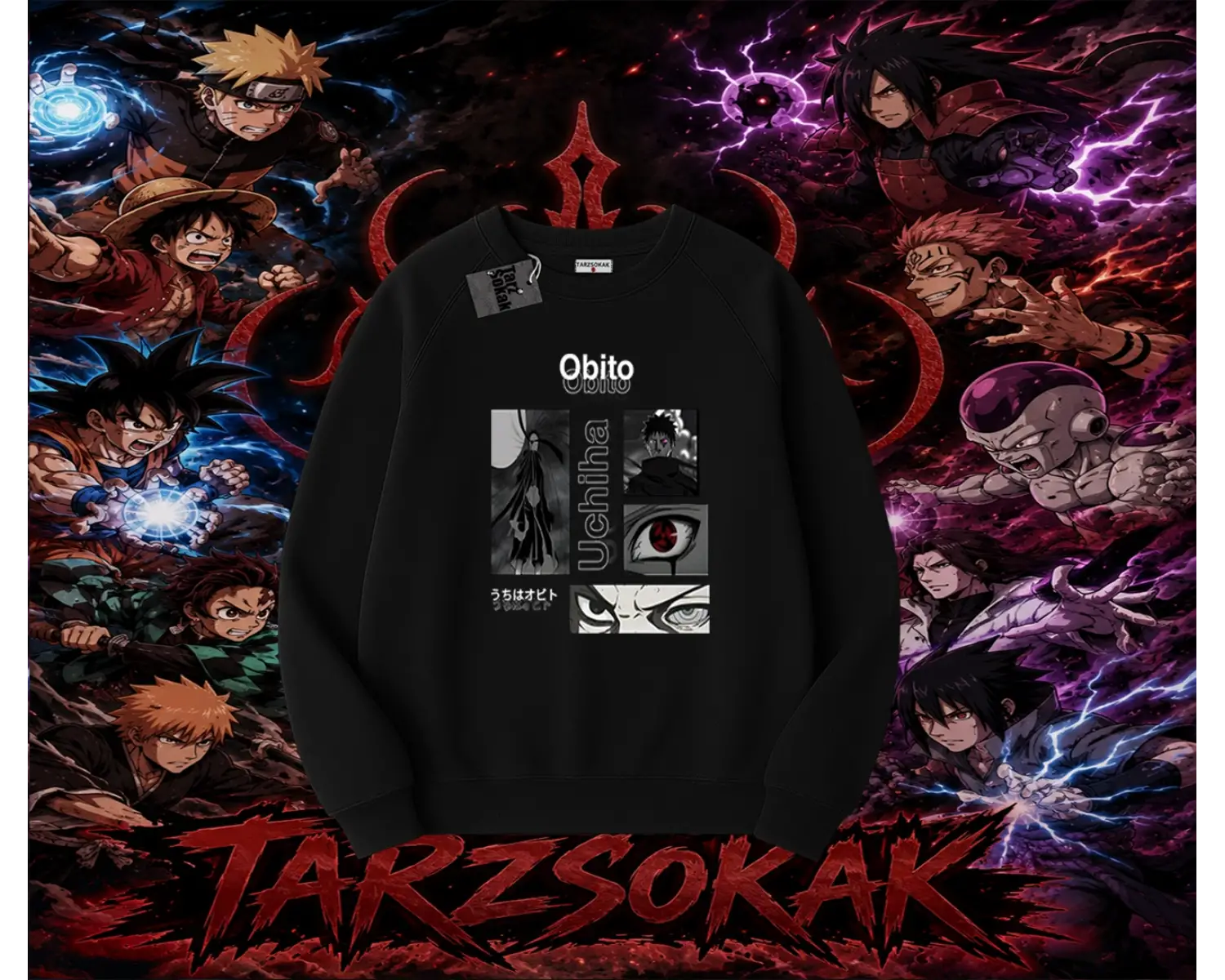 Obito uchiha Naruto Anime Karakteri Oversize Unisex Bisiklet Yaka Sweatshirt Beyaz