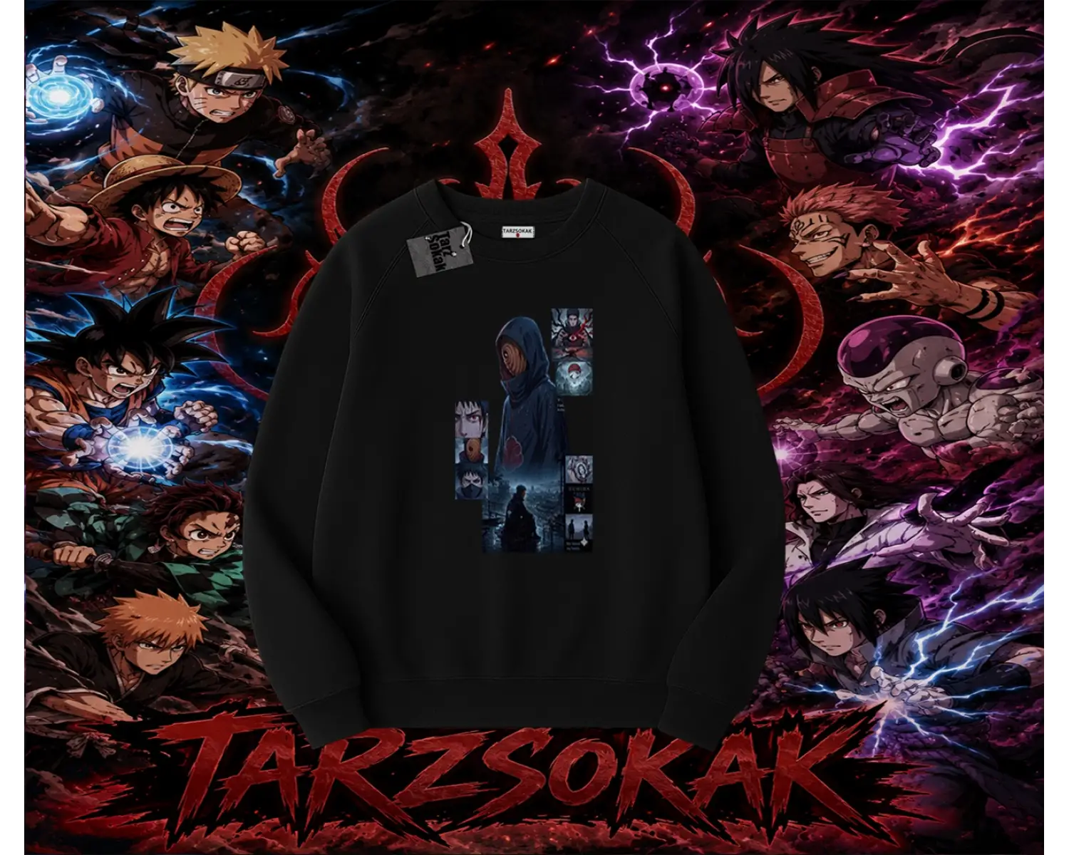 Obito uchiha Naruto Anime Karakteri Oversize Unisex Bisiklet Yaka Sweatshirt Beyaz