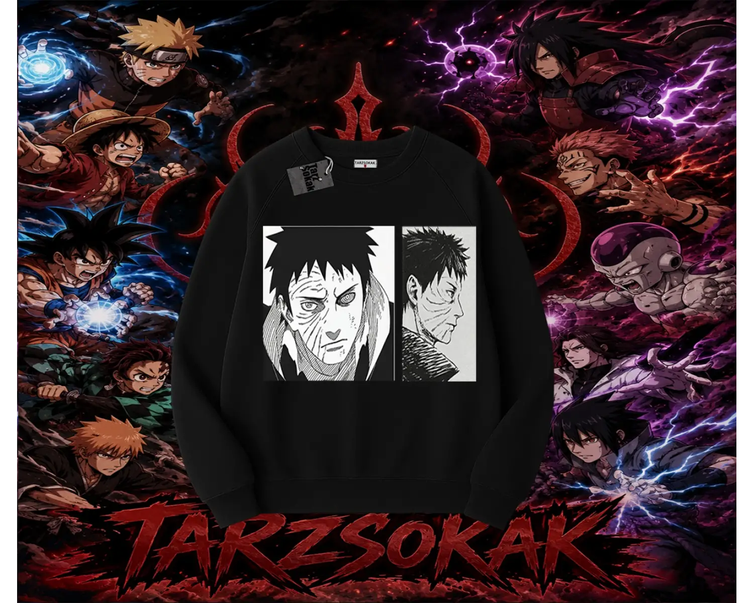 Obito uchiha Naruto Anime Karakteri Oversize Unisex Bisiklet Yaka Sweatshirt Beyaz