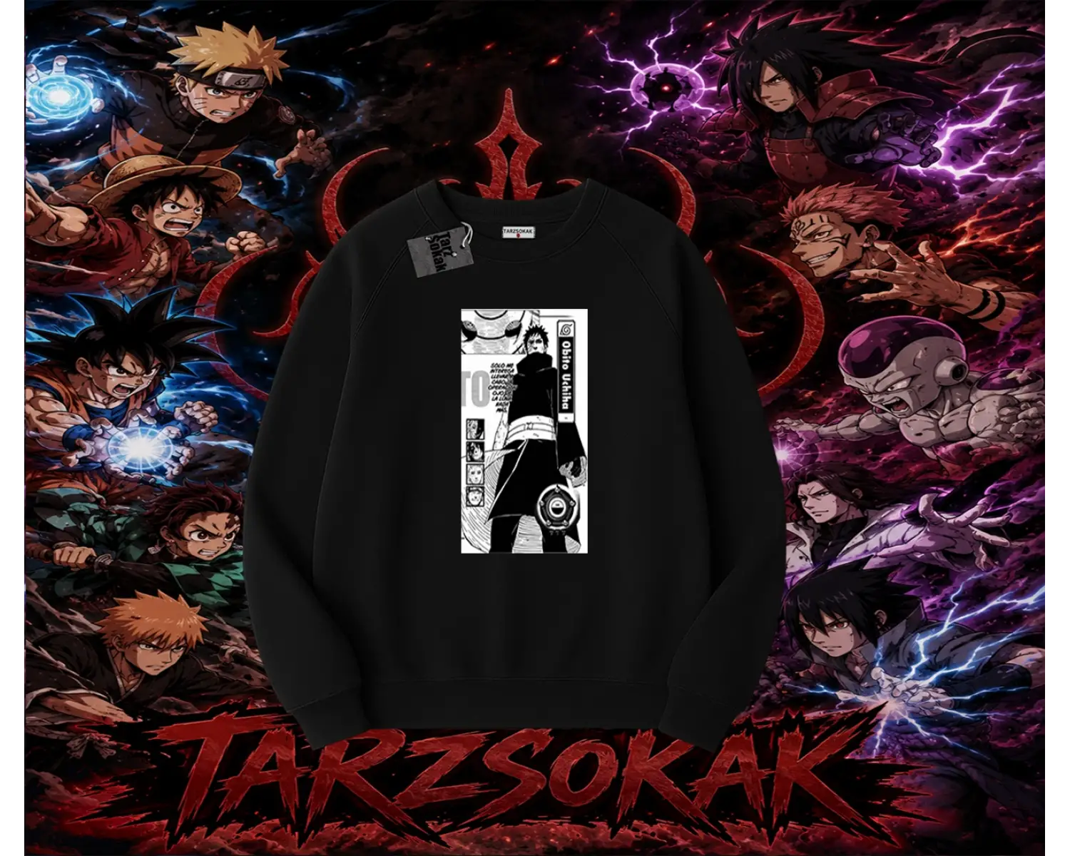 Obito uchiha Naruto Anime Karakteri Oversize Unisex Bisiklet Yaka Sweatshirt Beyaz