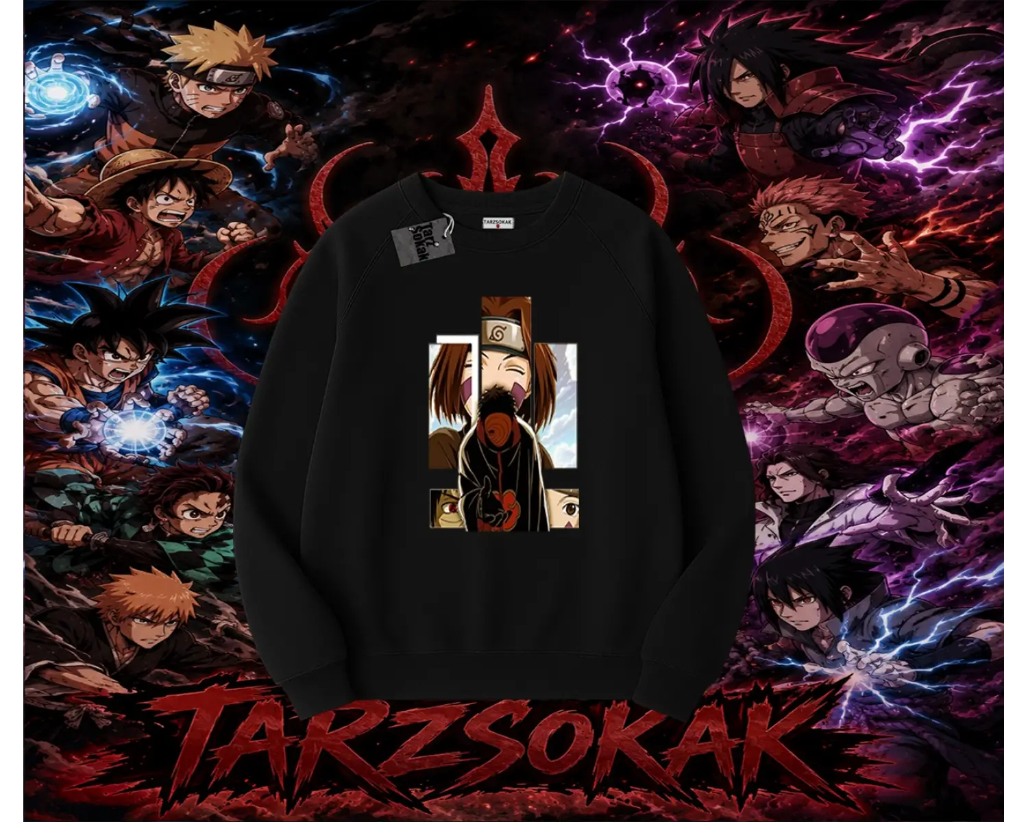Obito uchiha Naruto Anime Karakteri Oversize Unisex Bisiklet Yaka Sweatshirt Beyaz