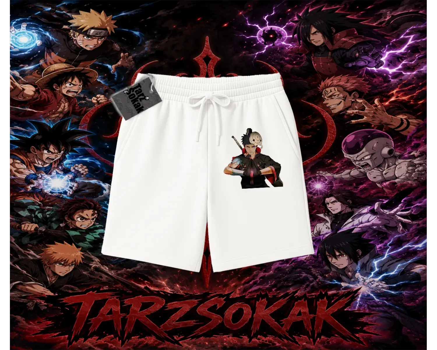 Obito uchiha Naruto Anime Karakteri Unisex Şort Beyaz