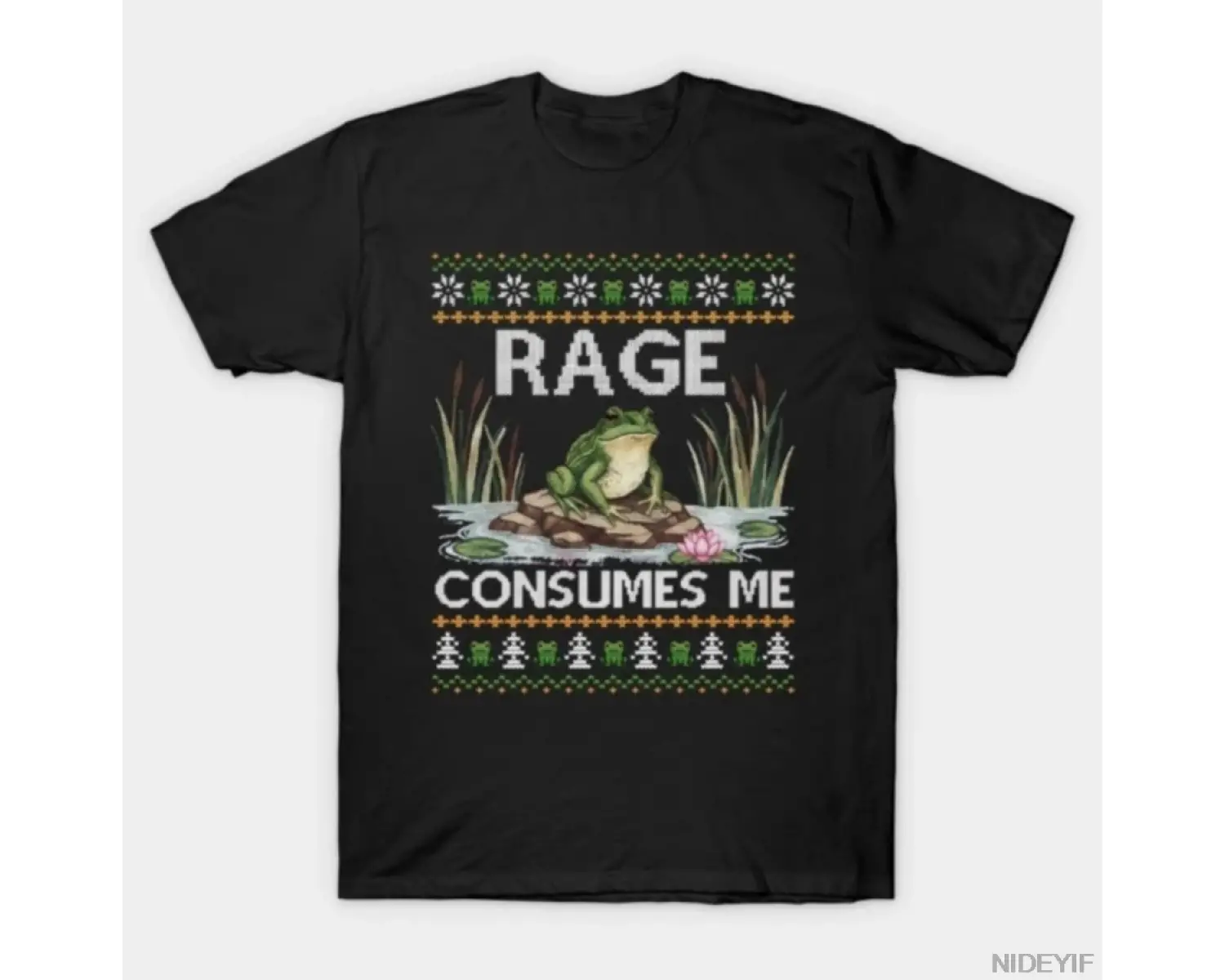 Öfke Beni Yutuyor Çirkin Noel Kazakları Komik Kurbağa Meme Tişörtü Erkekler Kadınlar İçin %10