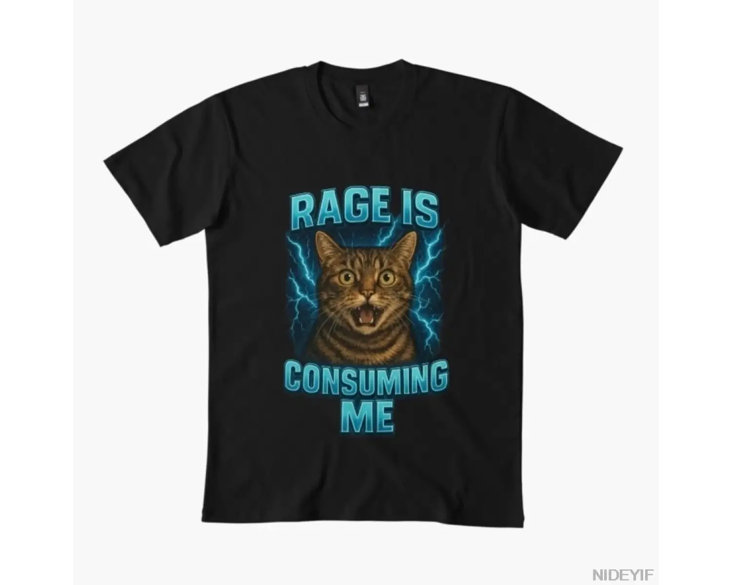 Öfke Beni Yutuyor Komik kedi tişörtü Erkekler Kadınlar için % 100% Pamuklu Tişörtler Kısa Kol
