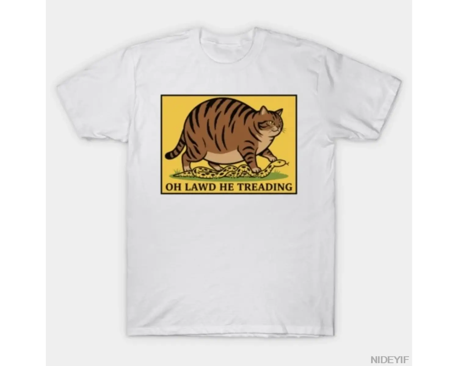 Oh Lawd He Treading Tabby Colorblock Erkek Kadın Tişörtü %100 Pamuklu Tişörtler Kısa Kollu Üs