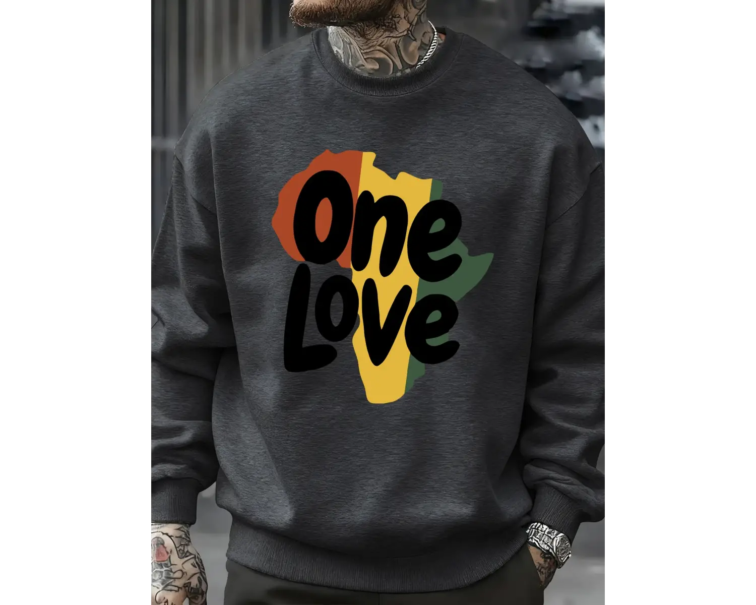 One Love Afrika Kıtası Baskılı Sweatshirt Erkekler Bisiklet Yaka Kıyafetler Sonbahar Polar Ka