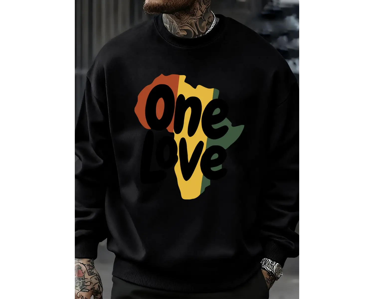 One Love Afrika Kıtası Baskılı Sweatshirt Erkekler Bisiklet Yaka Kıyafetler Sonbahar Polar Ka