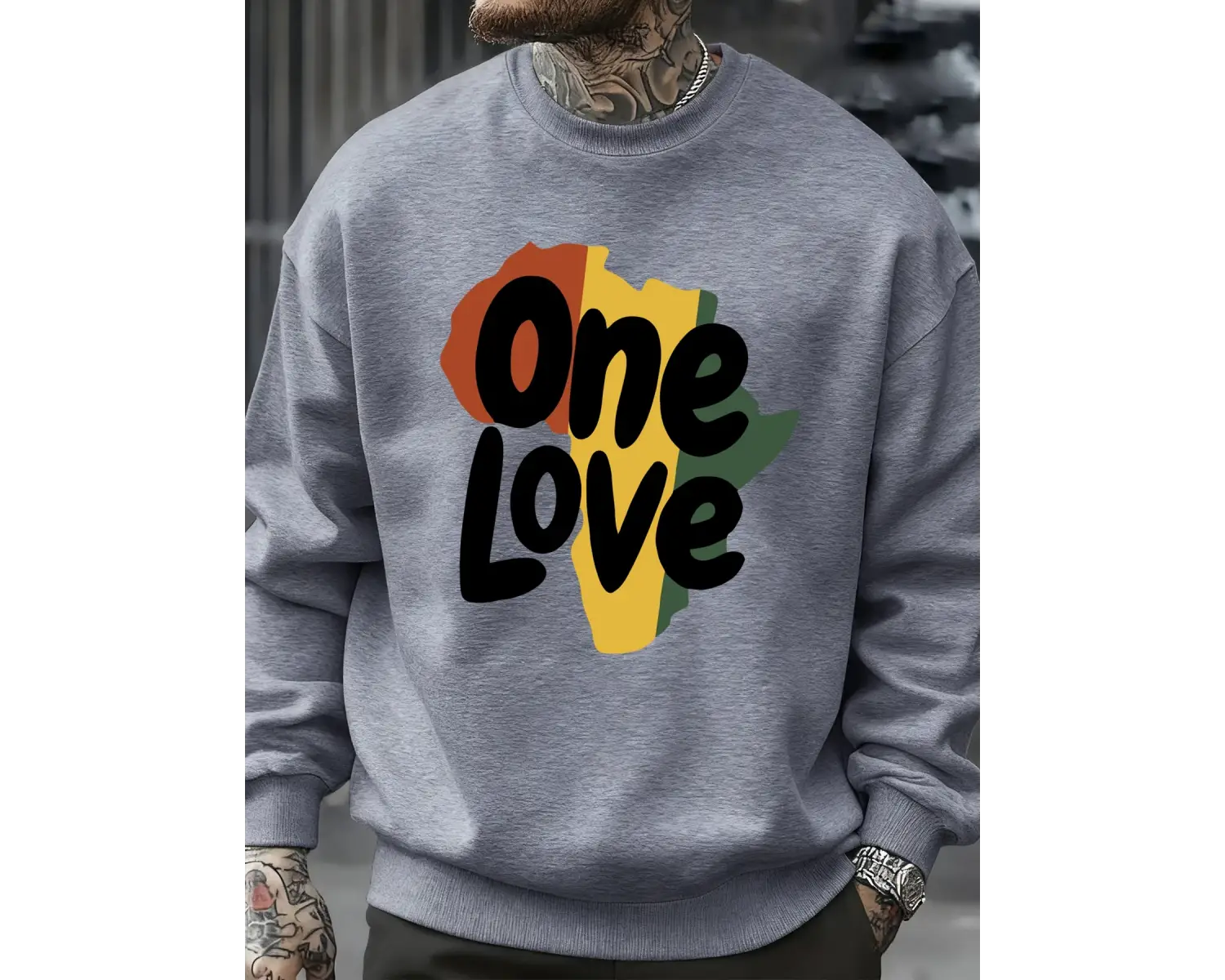 One Love Afrika Kıtası Baskılı Sweatshirt Erkekler Bisiklet Yaka Kıyafetler Sonbahar Polar Ka