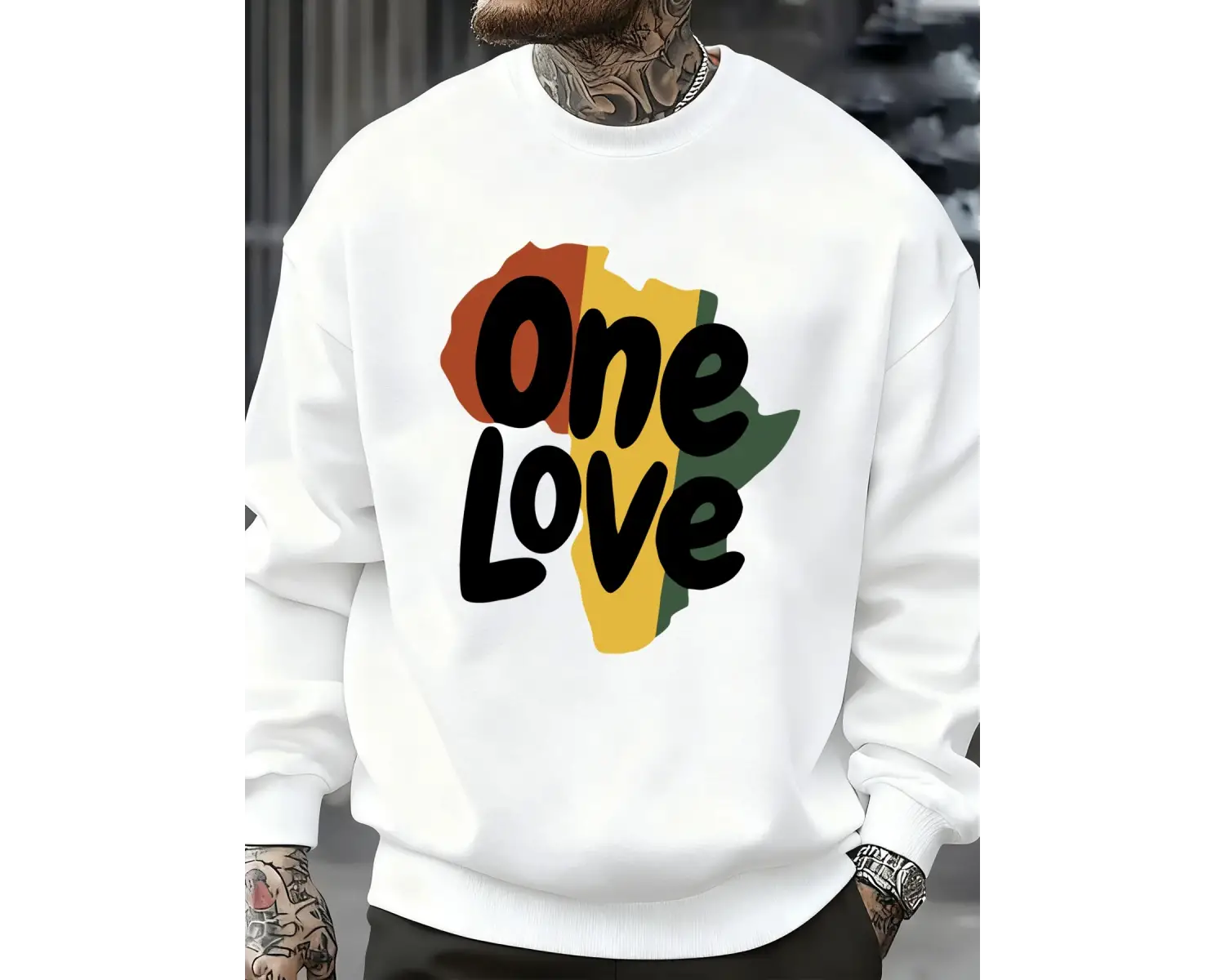 One Love Afrika Kıtası Baskılı Sweatshirt Erkekler Bisiklet Yaka Kıyafetler Sonbahar Polar Ka
