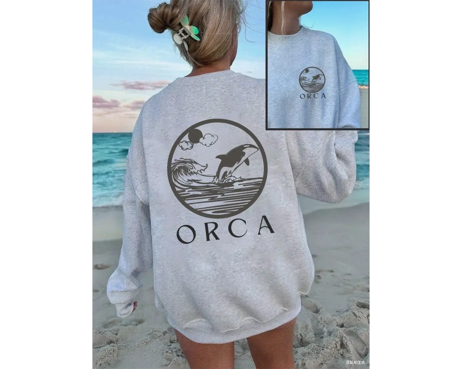 Orca Karikatür Baskı Kazak Kadın Sonbahar Kış Polar Sıcak Hoodie Rahat Temelleri Kazak Gevşek