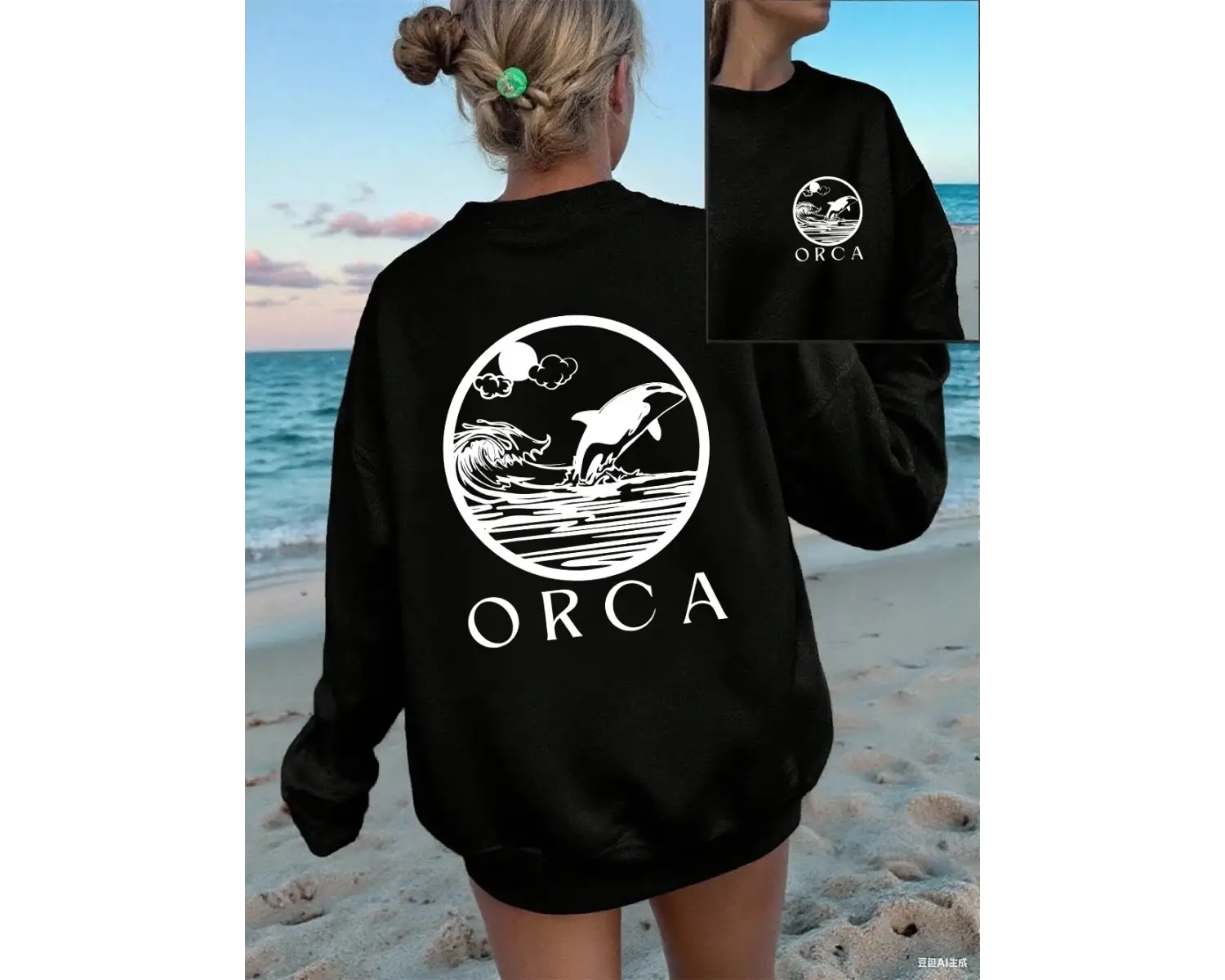 Orca Karikatür Baskı Kazak Kadın Sonbahar Kış Polar Sıcak Hoodie Rahat Temelleri Kazak Gevşek
