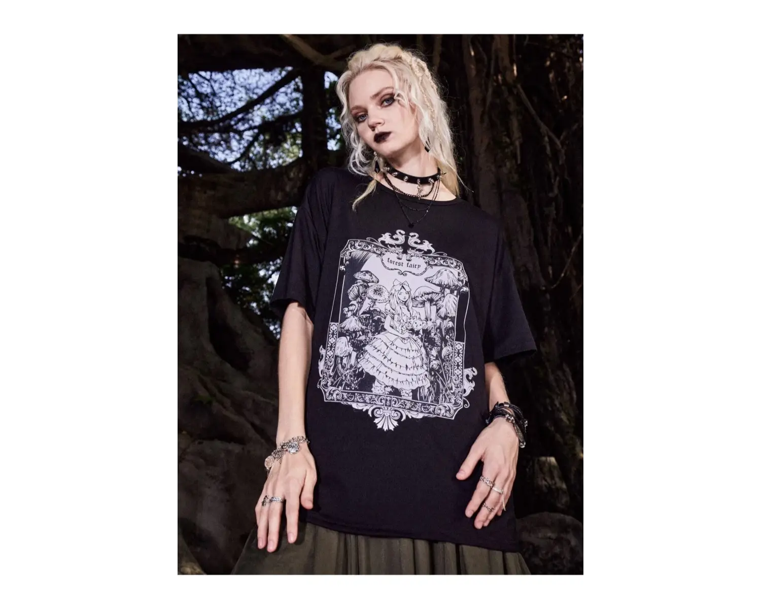 Orman Perisi Forest Fairy Baskılı Gothic Oversize