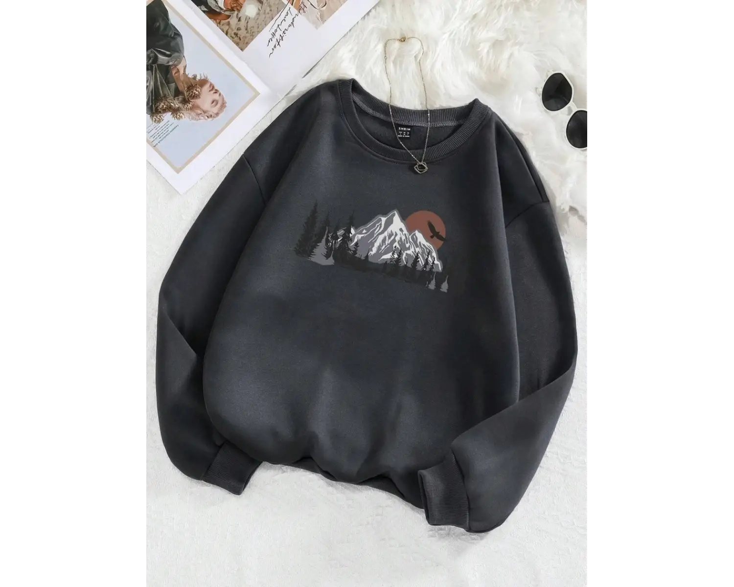 Ormanlar ve dağlar Baskı Tişörtü Kadın Harajuku Yumuşak Kazak Moda Sıcak Giyim Gevşek Crewnec