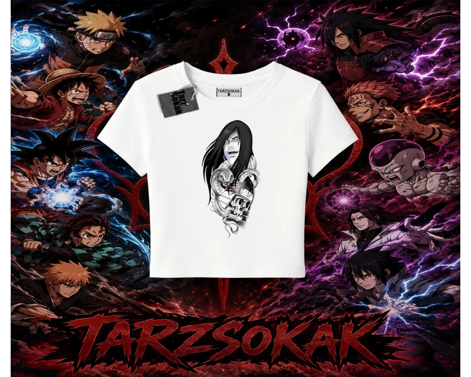 Orochimaru Naruto Anime Karakter Kadın Baby Tee Beyaz