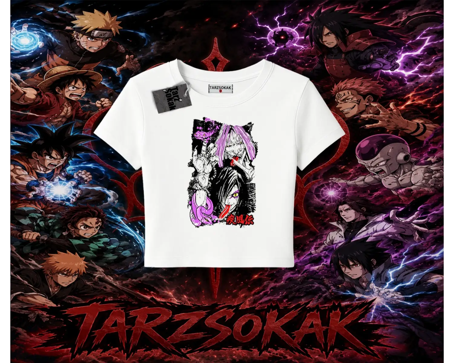 Orochimaru Naruto Anime Karakter Kadın Baby Tee Beyaz