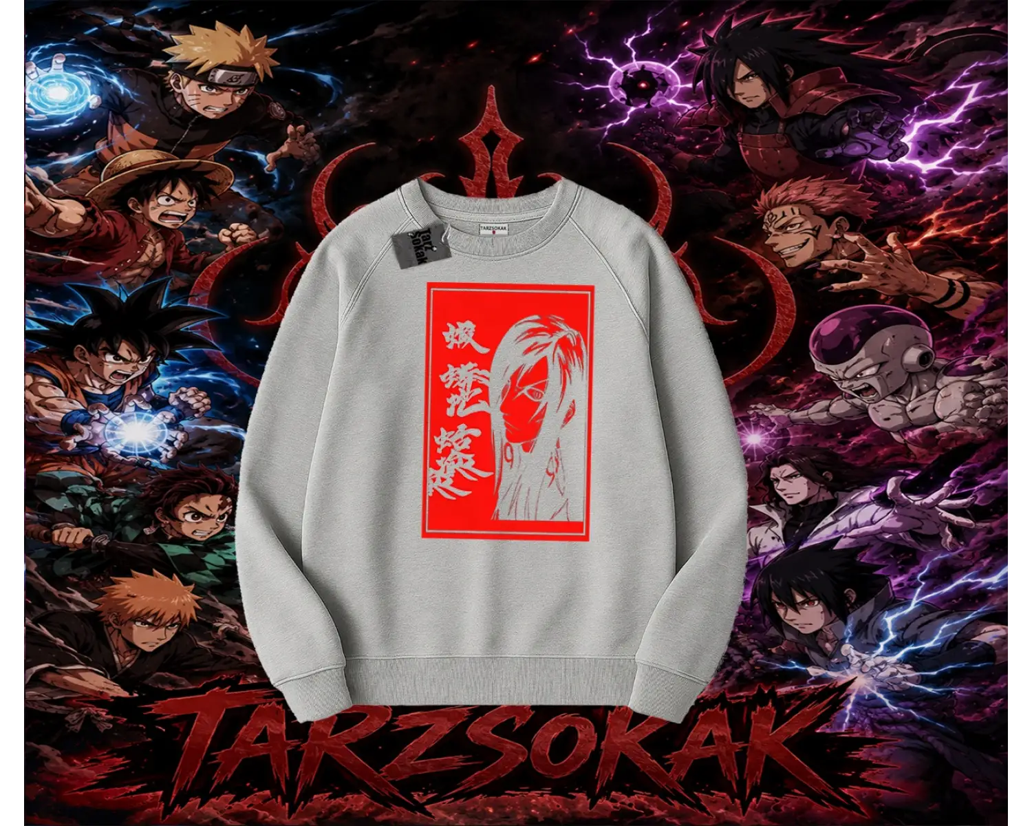 Orochimaru Naruto Anime Karakter Oversize Unisex Bisiklet Yaka Sweatshirt Beyaz