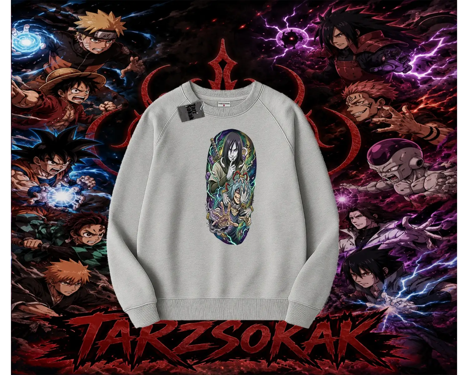 Orochimaru Naruto Anime Karakter Oversize Unisex Bisiklet Yaka Sweatshirt Beyaz