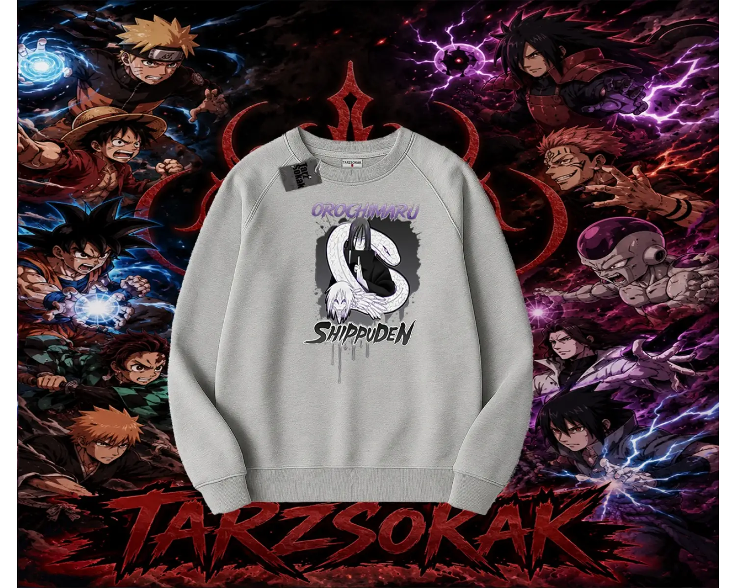 Orochimaru Naruto Anime Karakter Oversize Unisex Bisiklet Yaka Sweatshirt Beyaz