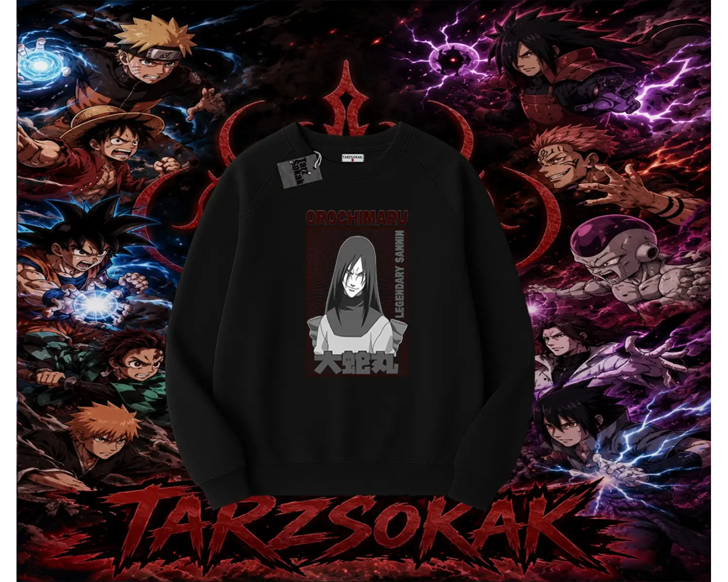 Orochimaru Naruto Anime Karakter Oversize Unisex Bisiklet Yaka Sweatshirt Beyaz