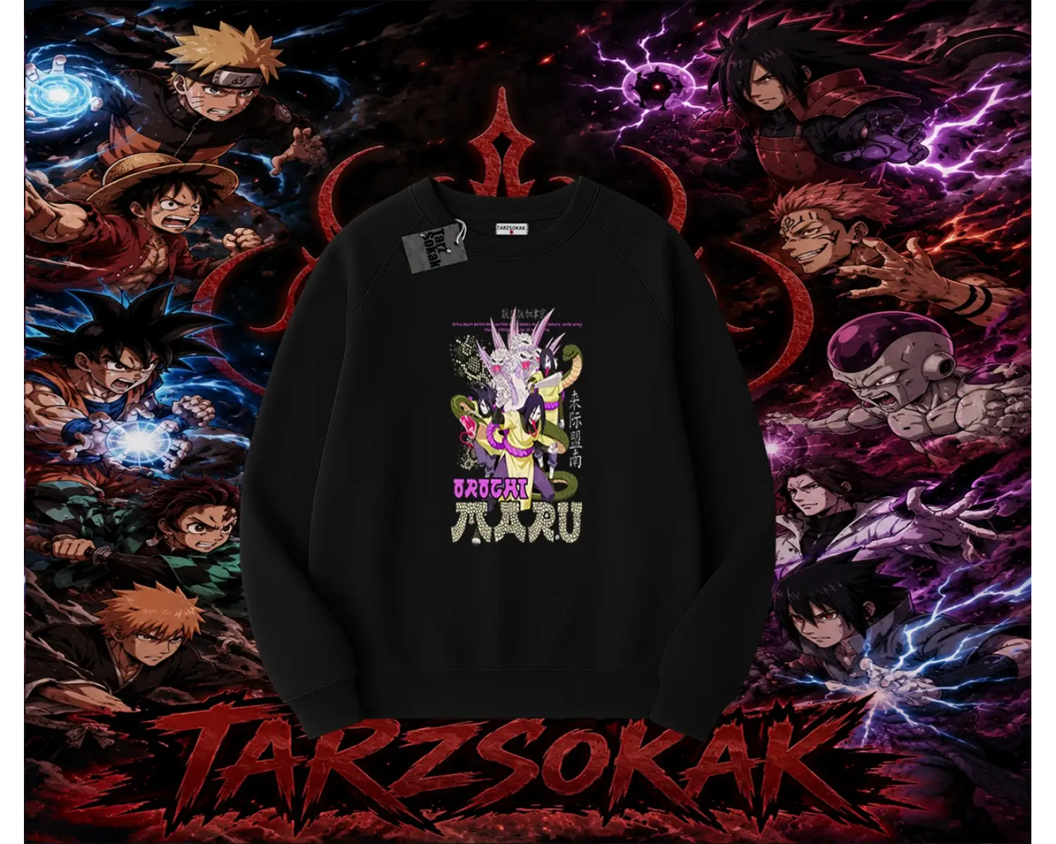 Orochimaru Naruto Anime Karakter Oversize Unisex Bisiklet Yaka Sweatshirt Beyaz