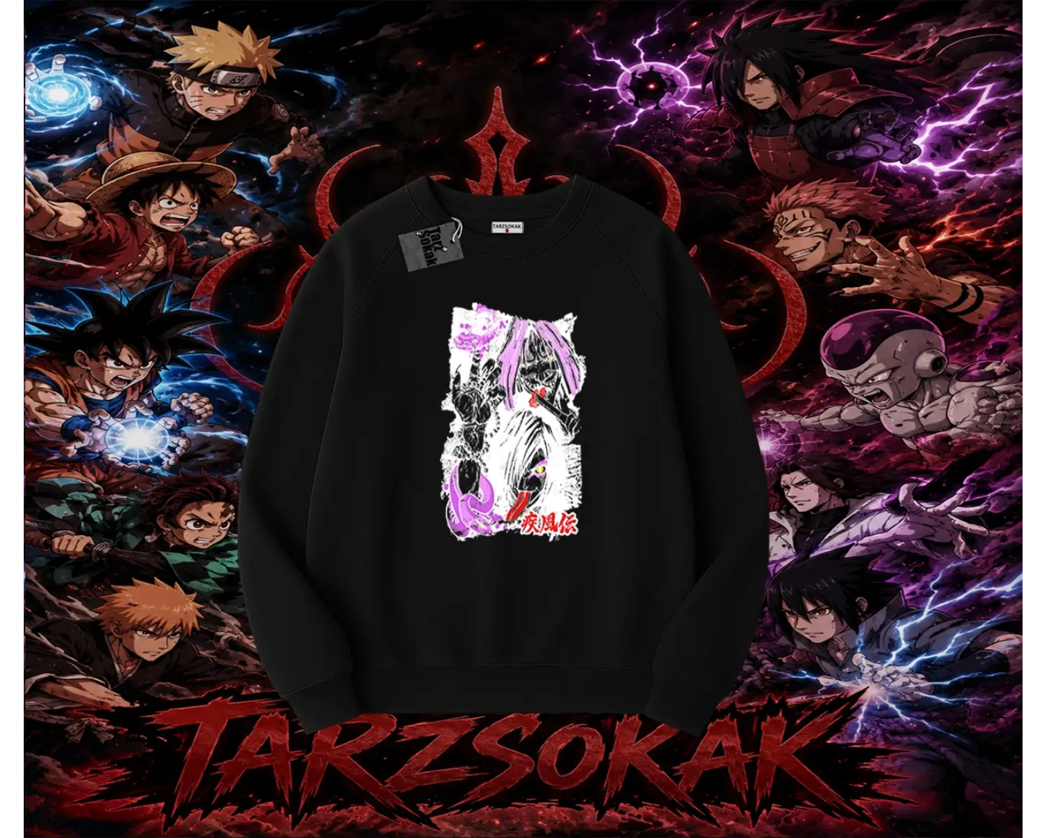 Orochimaru Naruto Anime Karakter Oversize Unisex Bisiklet Yaka Sweatshirt Beyaz