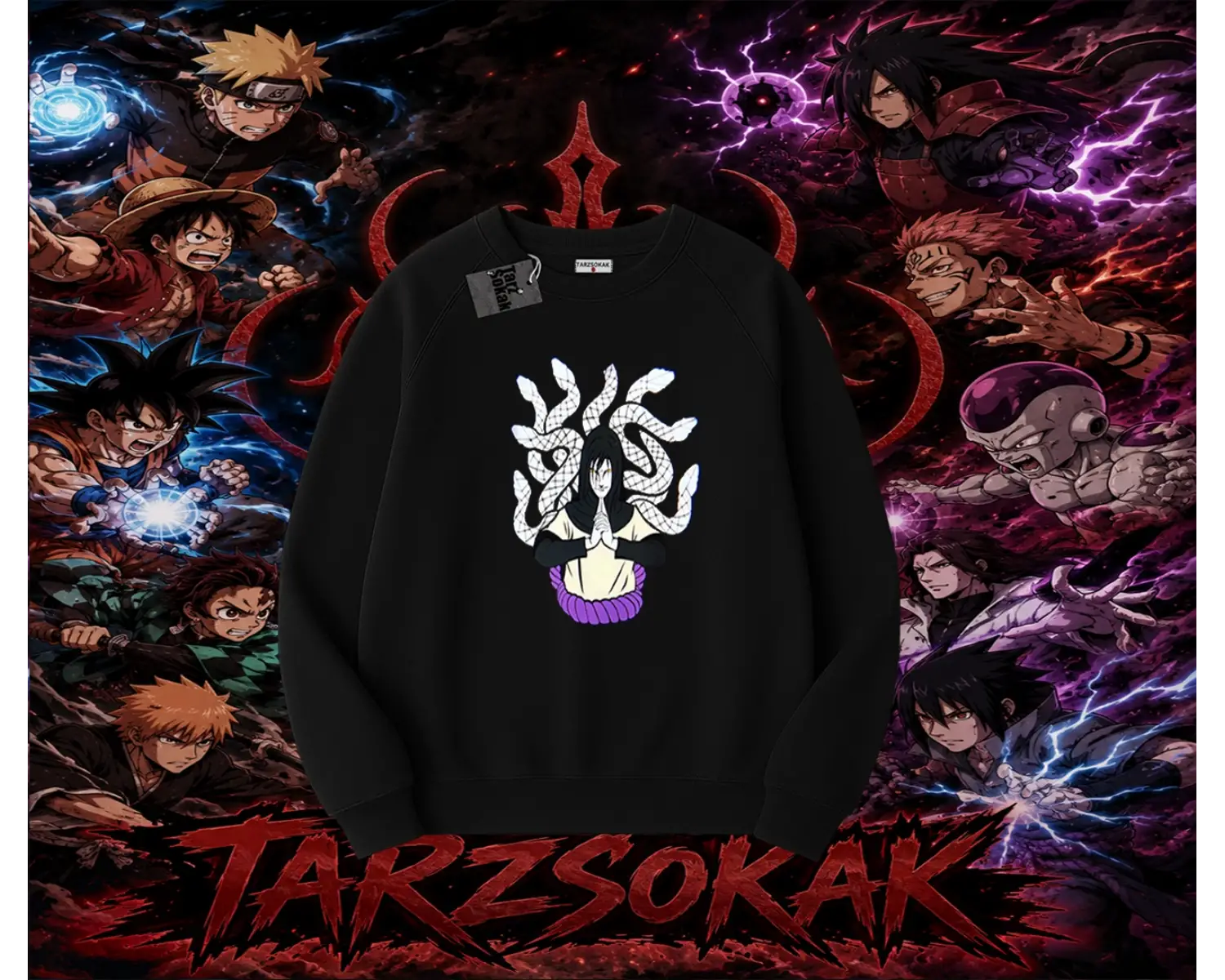Orochimaru Naruto Anime Karakter Oversize Unisex Bisiklet Yaka Sweatshirt Beyaz