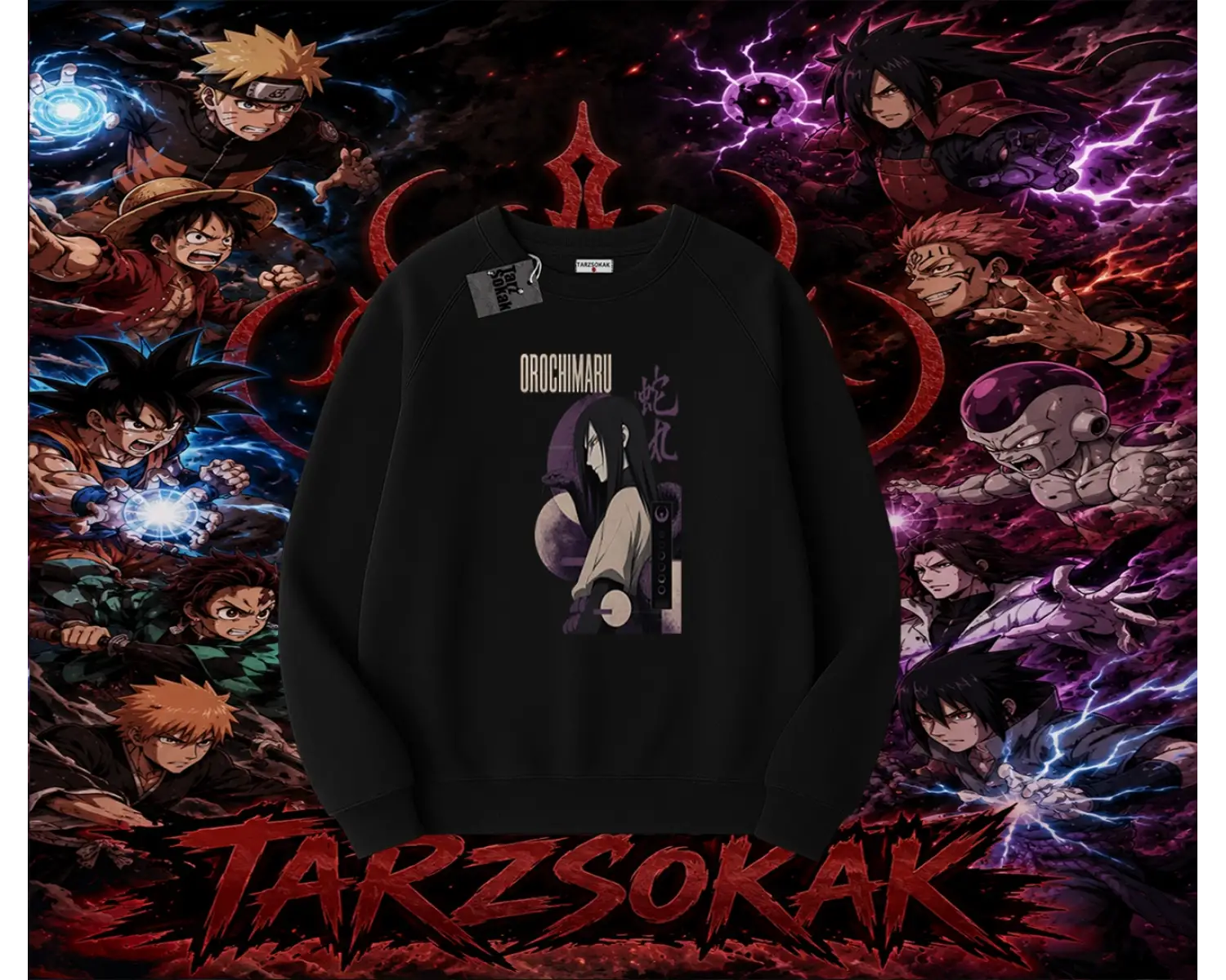Orochimaru Naruto Anime Karakter Oversize Unisex Bisiklet Yaka Sweatshirt Beyaz