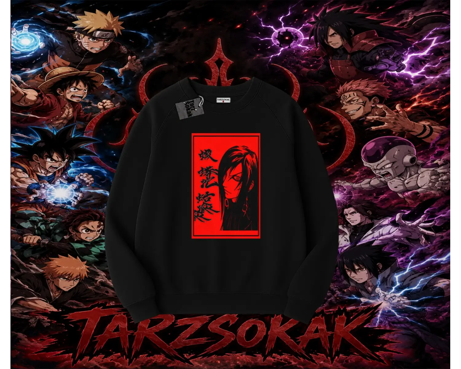 Orochimaru Naruto Anime Karakter Oversize Unisex Bisiklet Yaka Sweatshirt Beyaz