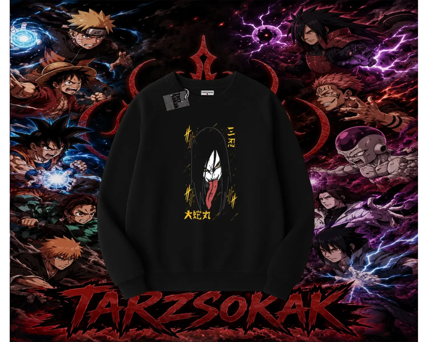Orochimaru Naruto Anime Karakter Oversize Unisex Bisiklet Yaka Sweatshirt Beyaz