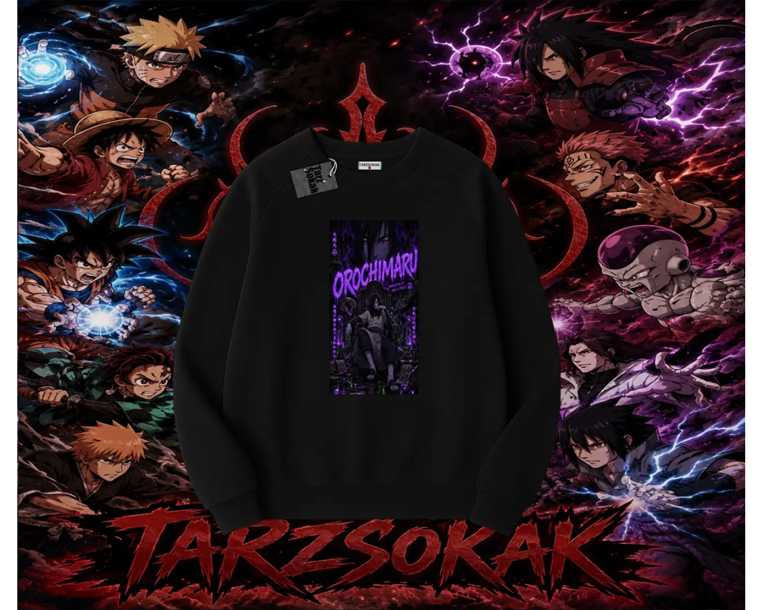 Orochimaru Naruto Anime Karakter Oversize Unisex Bisiklet Yaka Sweatshirt Beyaz