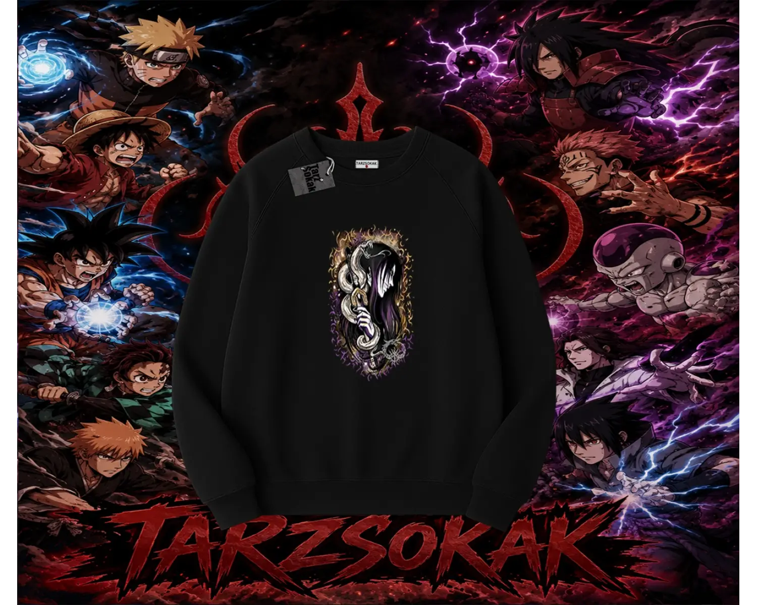 Orochimaru Naruto Anime Karakter Oversize Unisex Bisiklet Yaka Sweatshirt Beyaz
