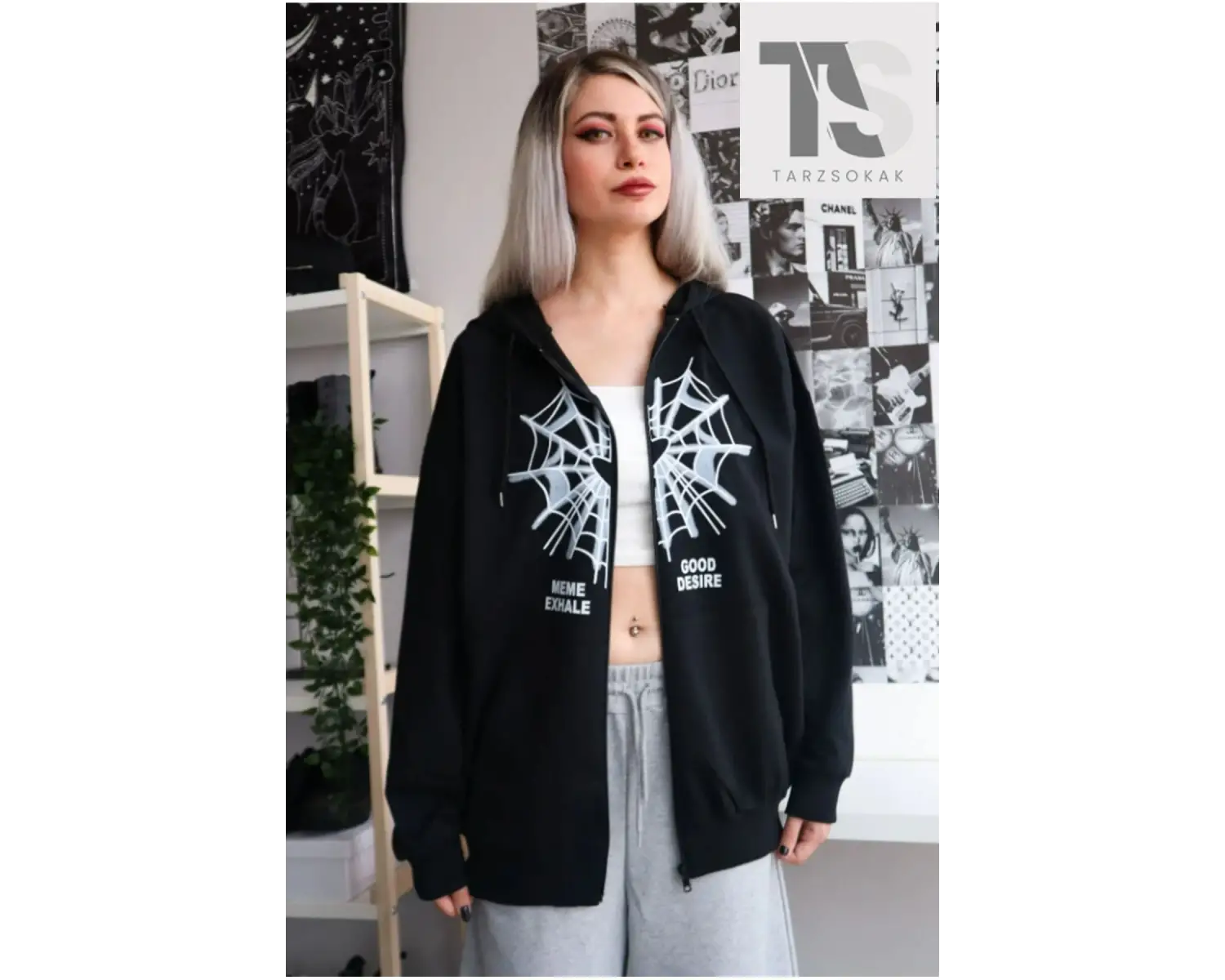Örümcek Ağ Desire Sweatshirt Fermuarlı Hırka Siyah