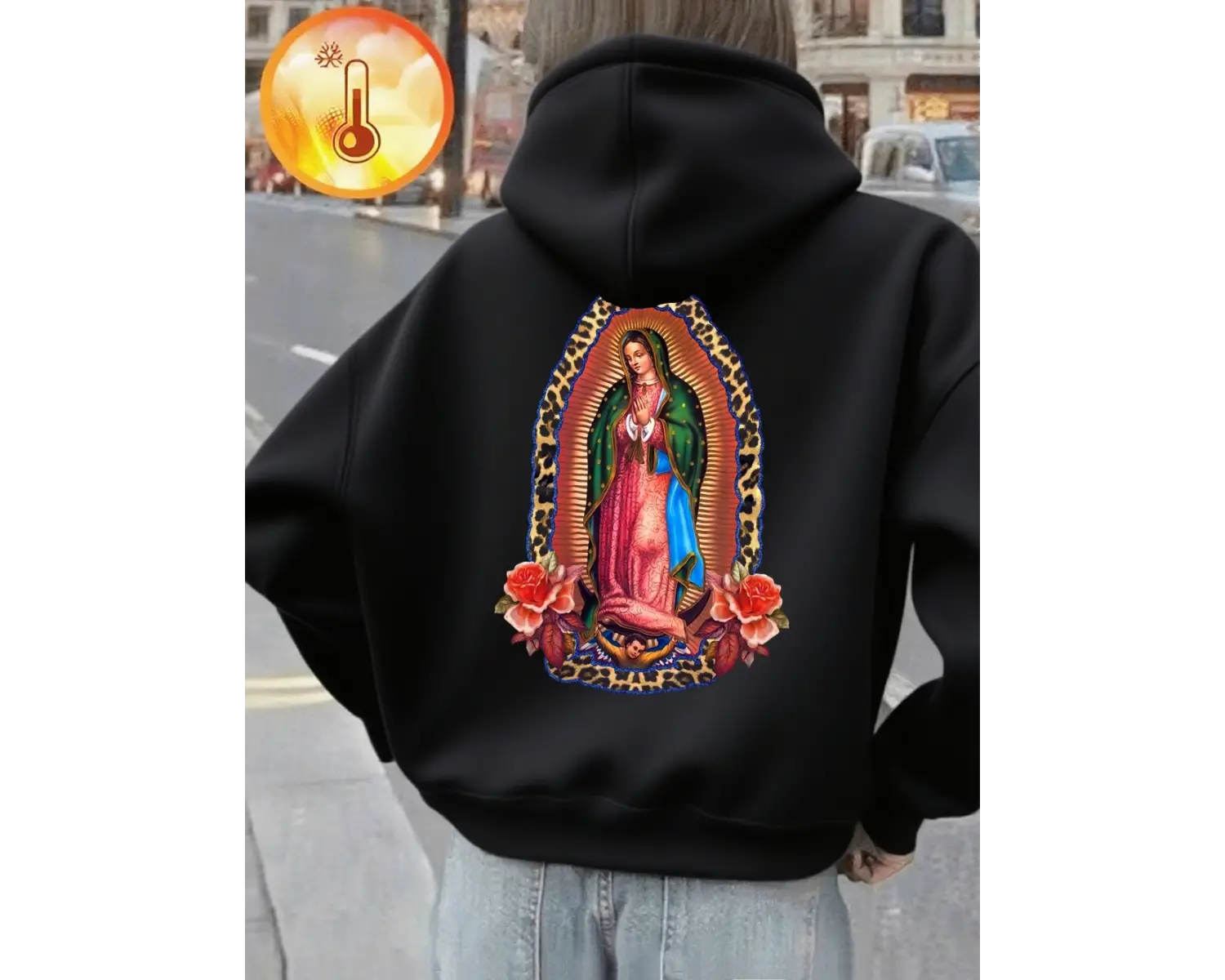 Our Lady Of Guadalupe Baskı Kapüşonlular Kadınlar Rahat Cep Kazaklar Kış Polar Sıcak Tişörtü