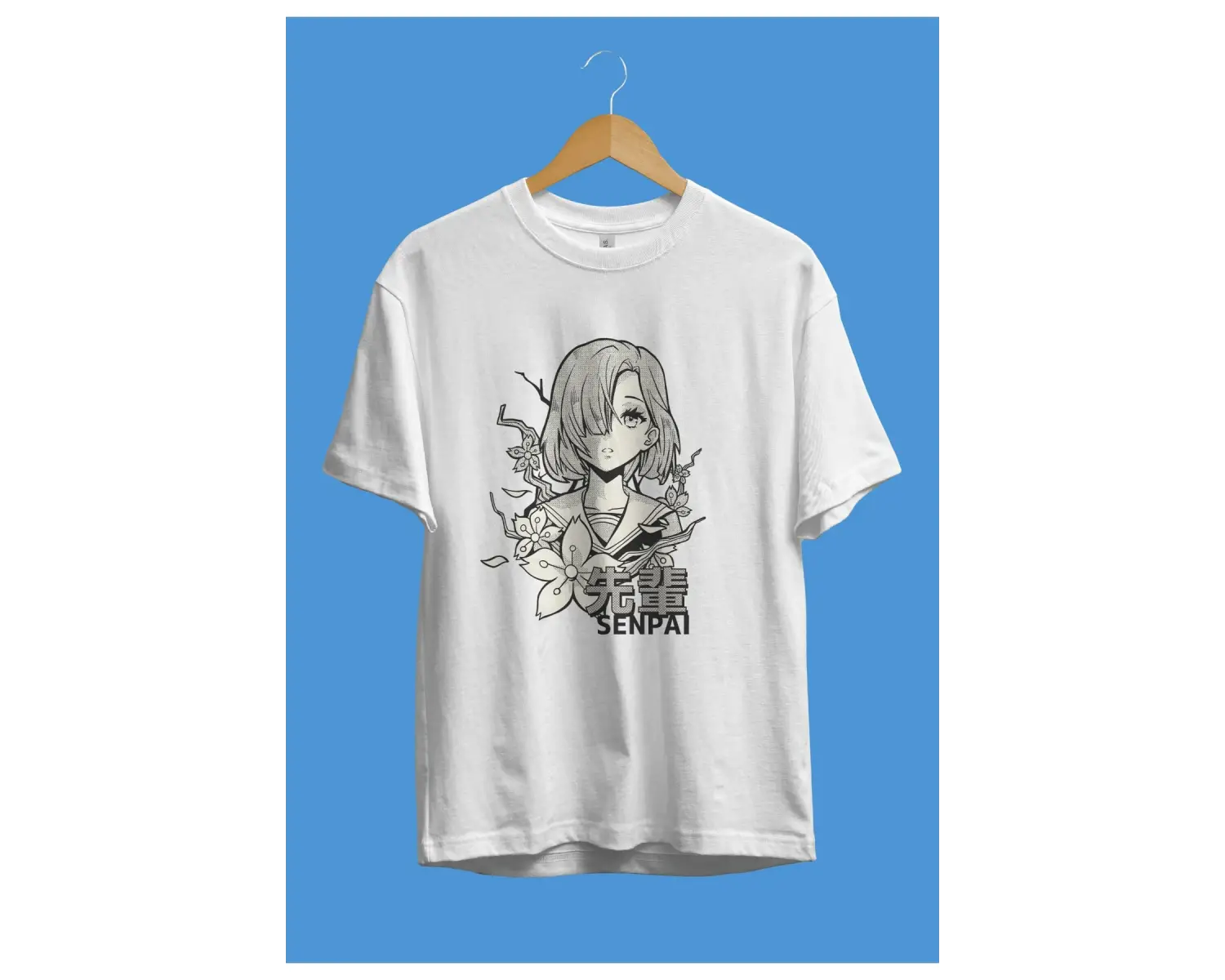 Oversize Anime Manga Karakter Siyah Beyaz Tasarım Baskılı Unisex Tişört