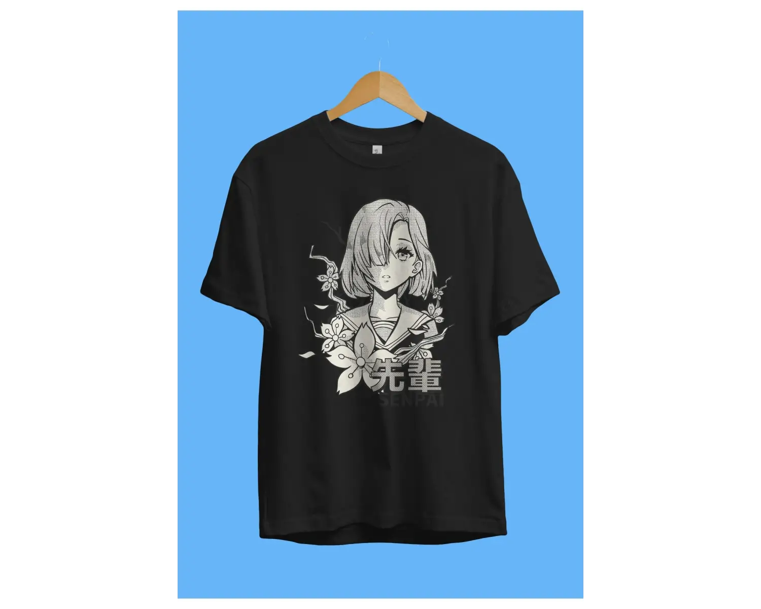 Oversize Anime Manga Karakter Siyah Beyaz Tasarım Baskılı Unisex Tişört