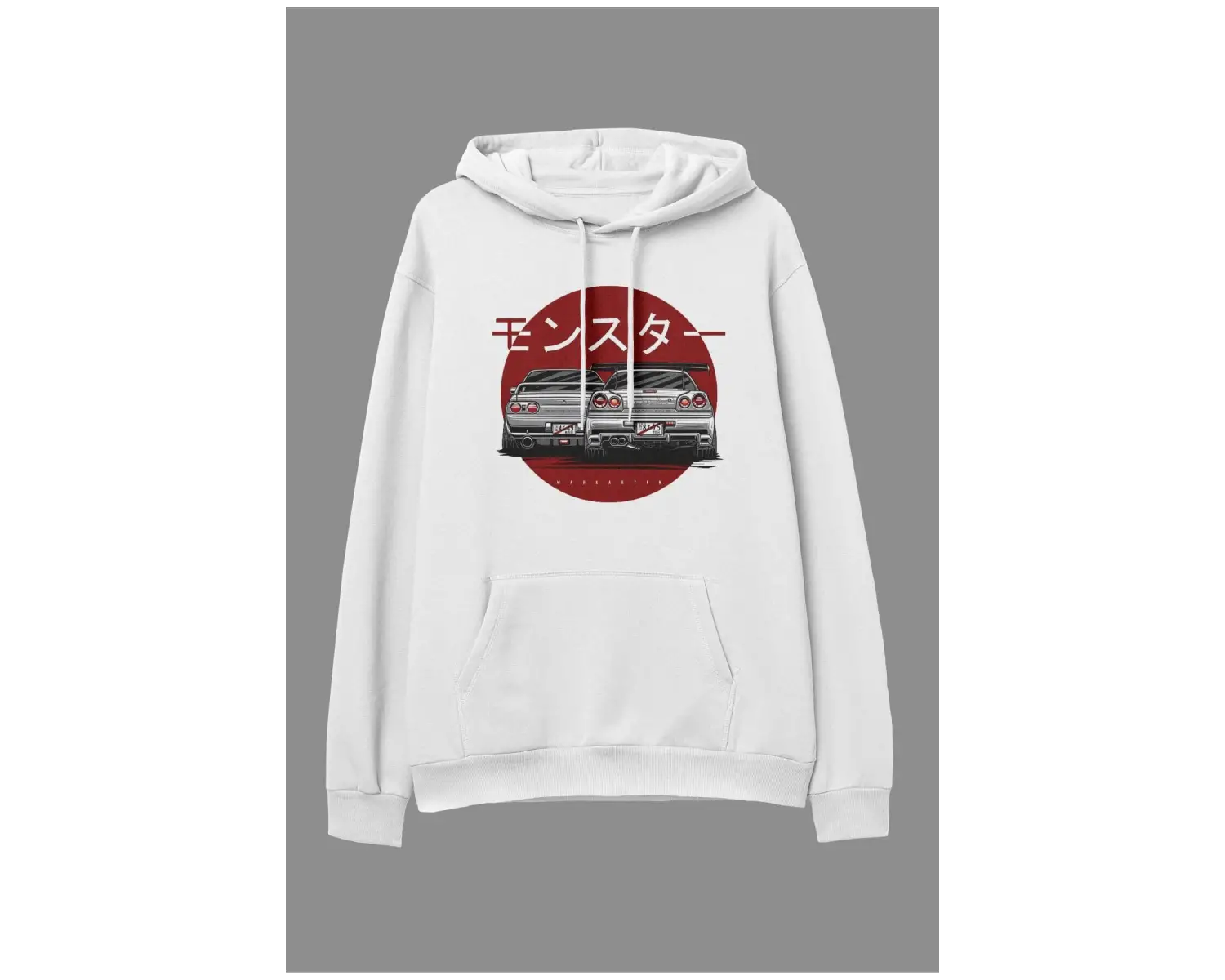 Oversize Araba Nissan Tasarım Baskılı Kapüşonlu Sweatshirt Hoodie Beyaz