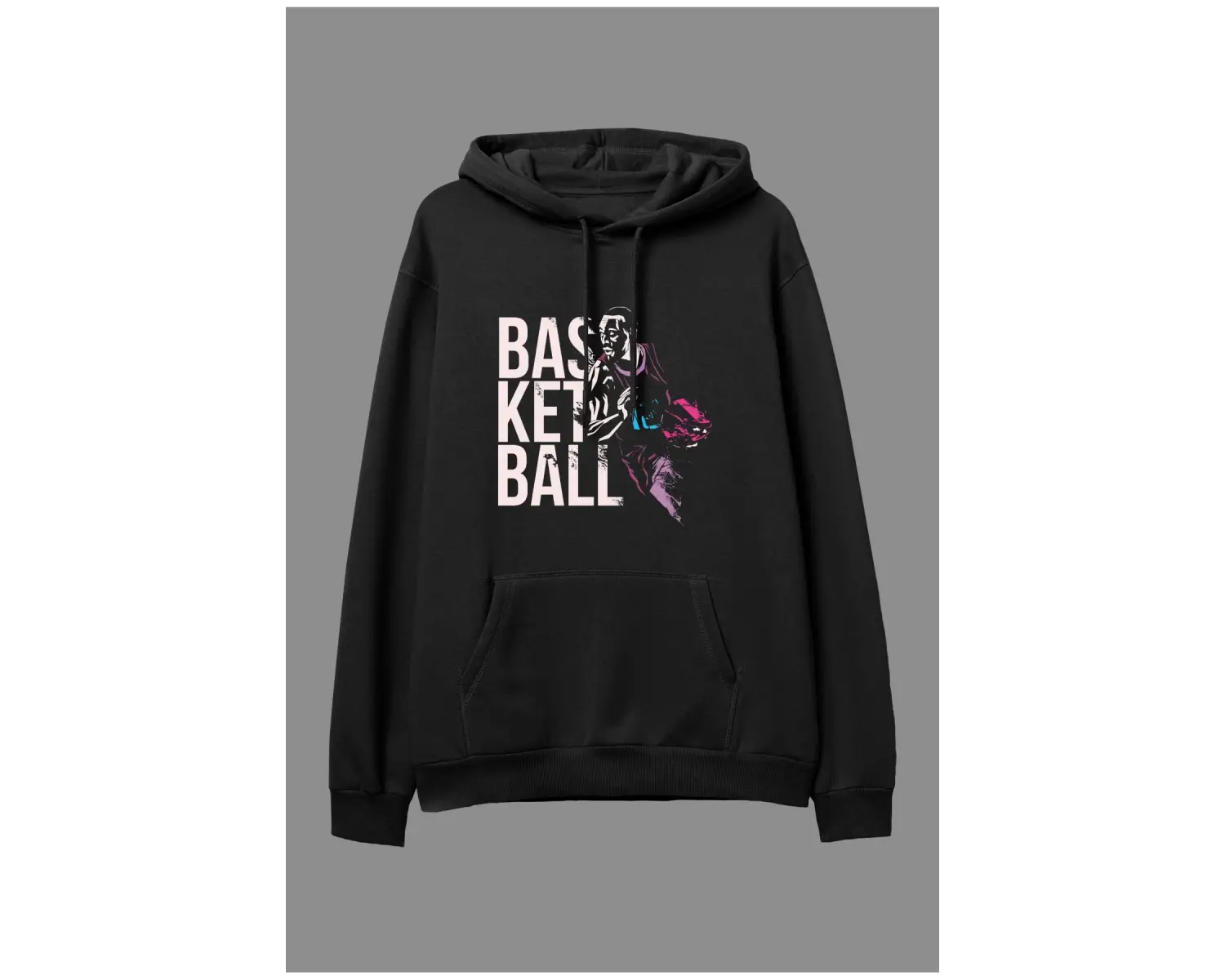 Oversize Basketbol Sever Tasarım Baskılı Unisex Kapüşonlu Sweatshirt Hoodie Siyah