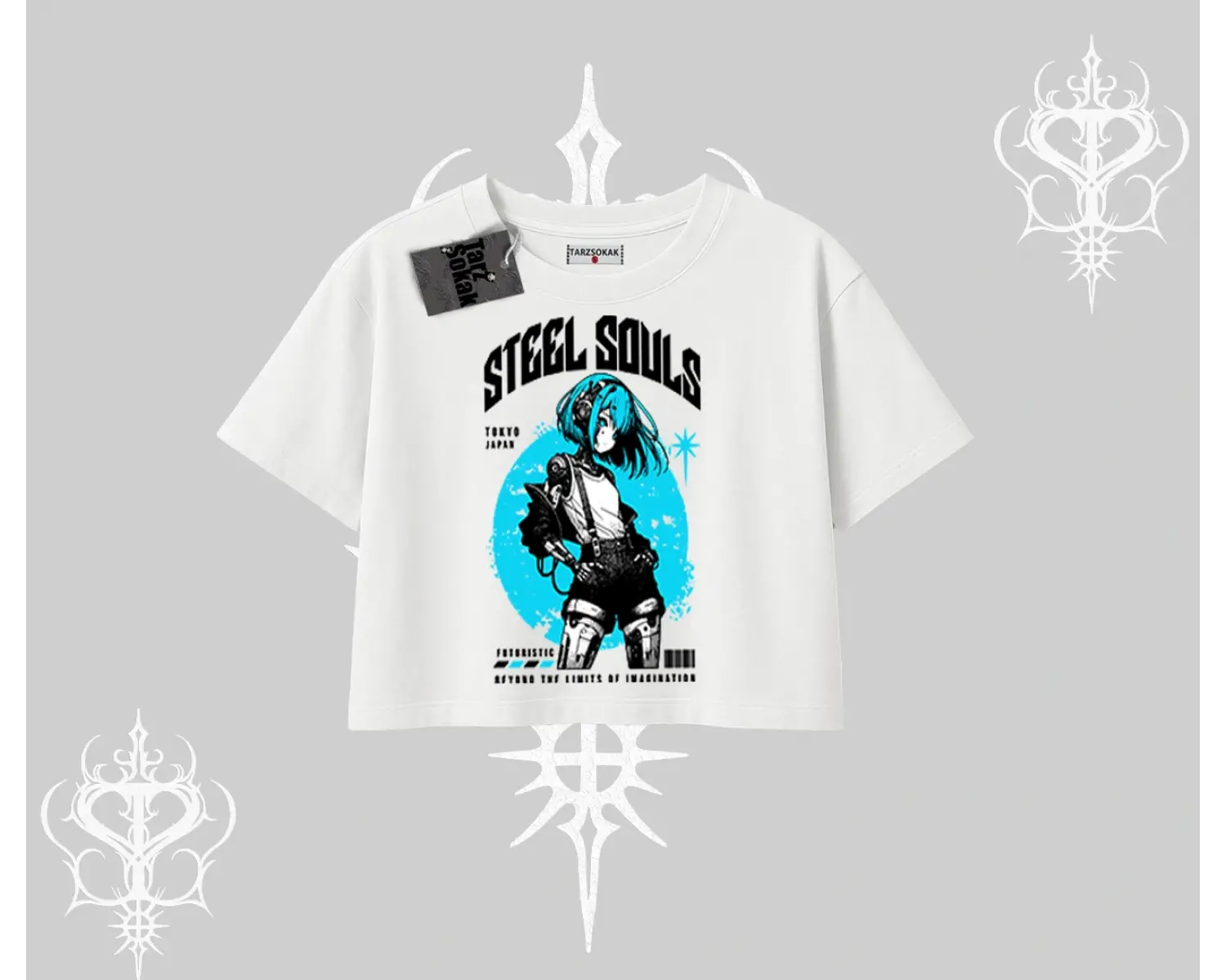 Oversize Crop Tshirt Anime Cyberpunk Kız Baskılı