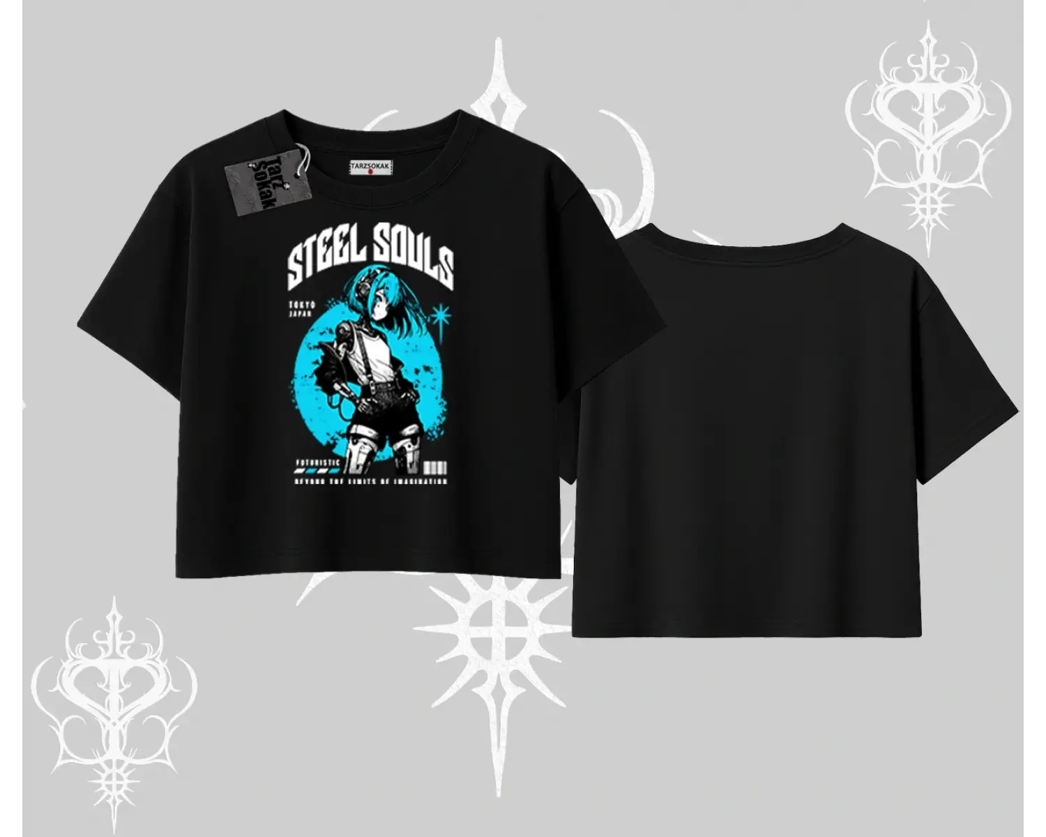 Oversize Crop Tshirt Anime Cyberpunk Kız Baskılı