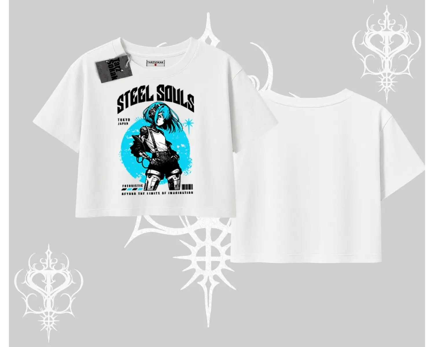 Oversize Crop Tshirt Anime Cyberpunk Kız Baskılı