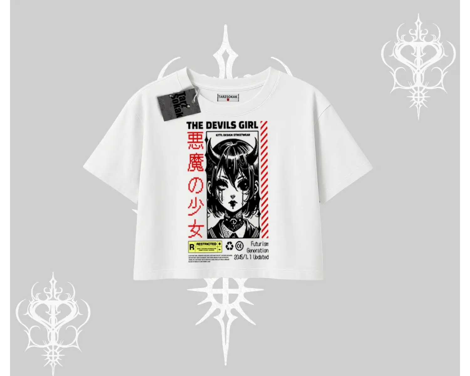 Oversize Crop Tshirt Anime Devils Girl Japanese Style Baskılı