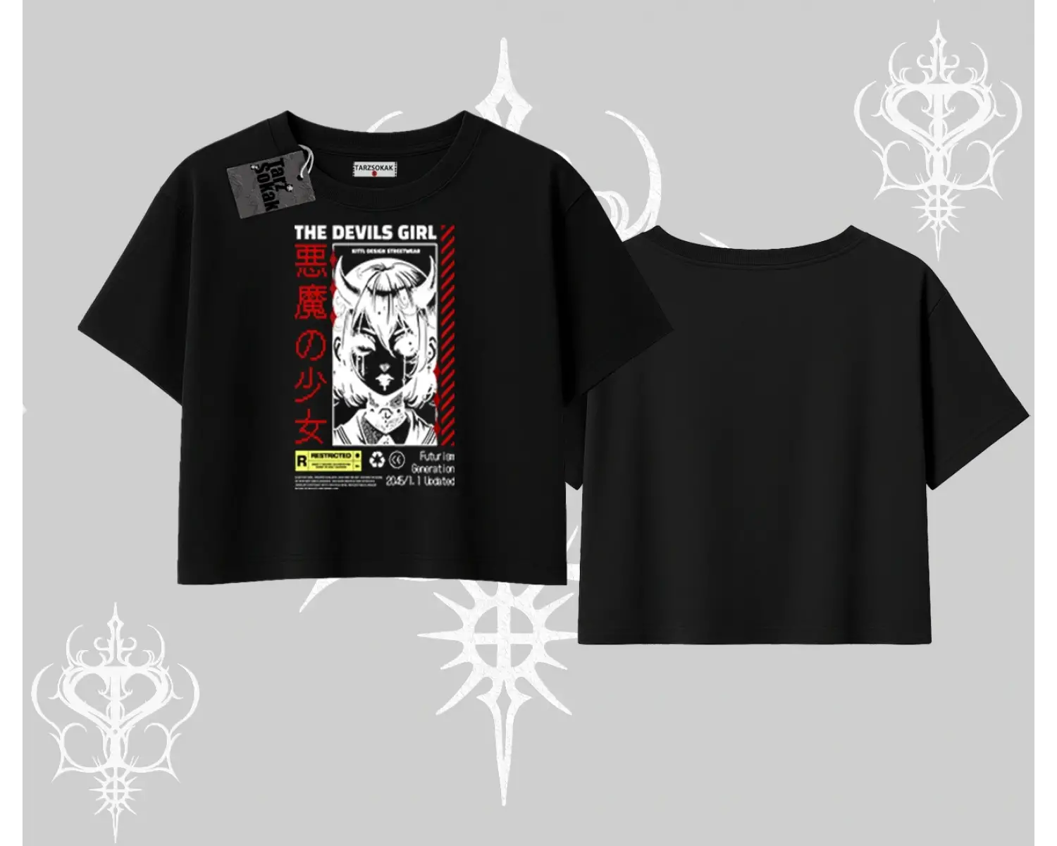 Oversize Crop Tshirt Anime Devils Girl Japanese Style Baskılı