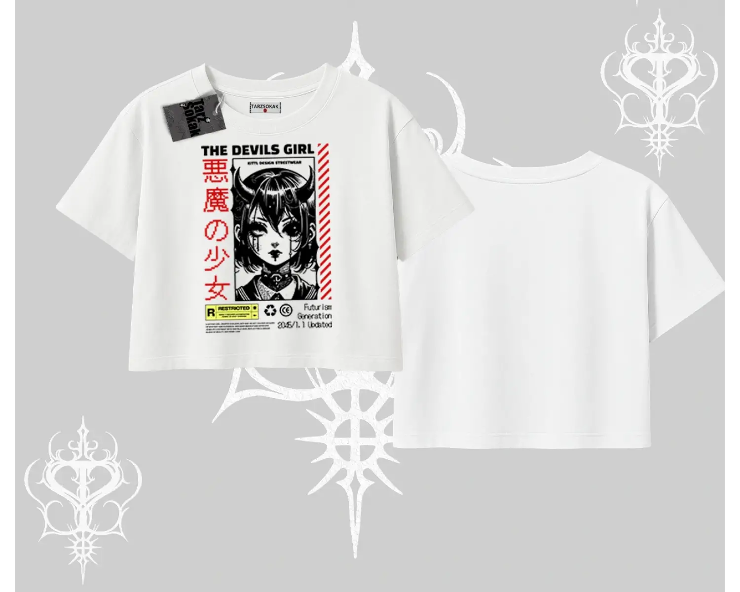 Oversize Crop Tshirt Anime Devils Girl Japanese Style Baskılı