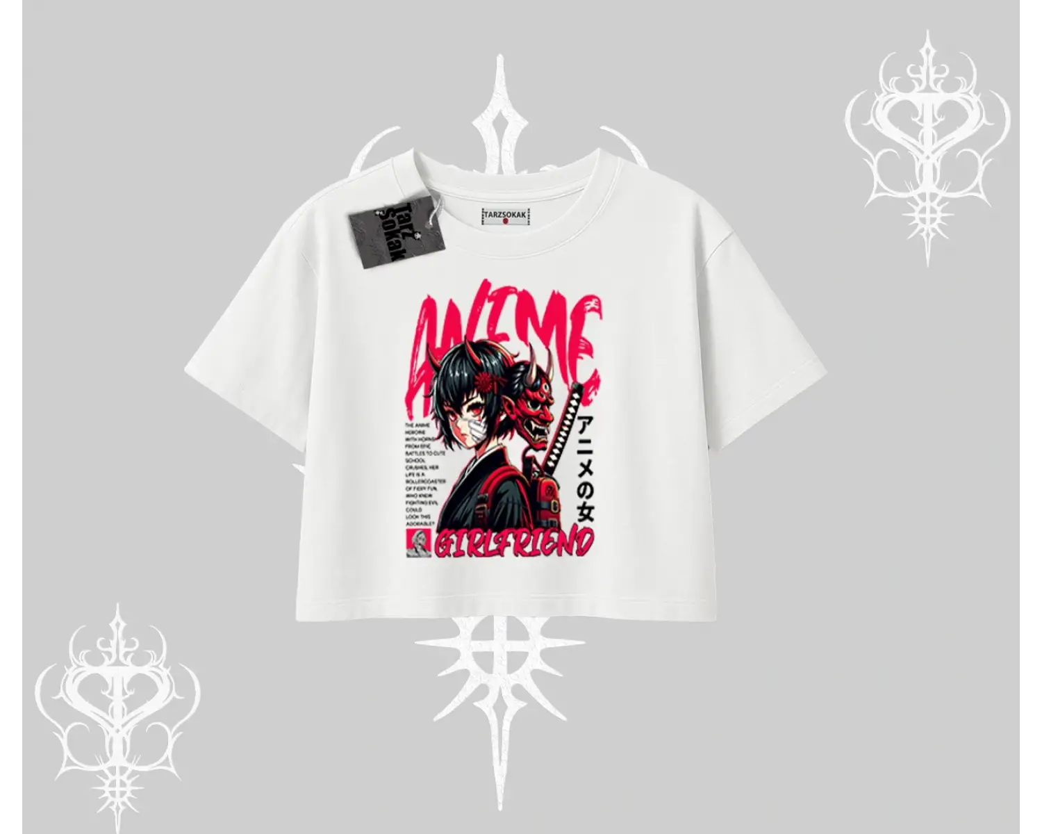 Oversize Crop Tshirt Anime Girlfriend Kırmızı