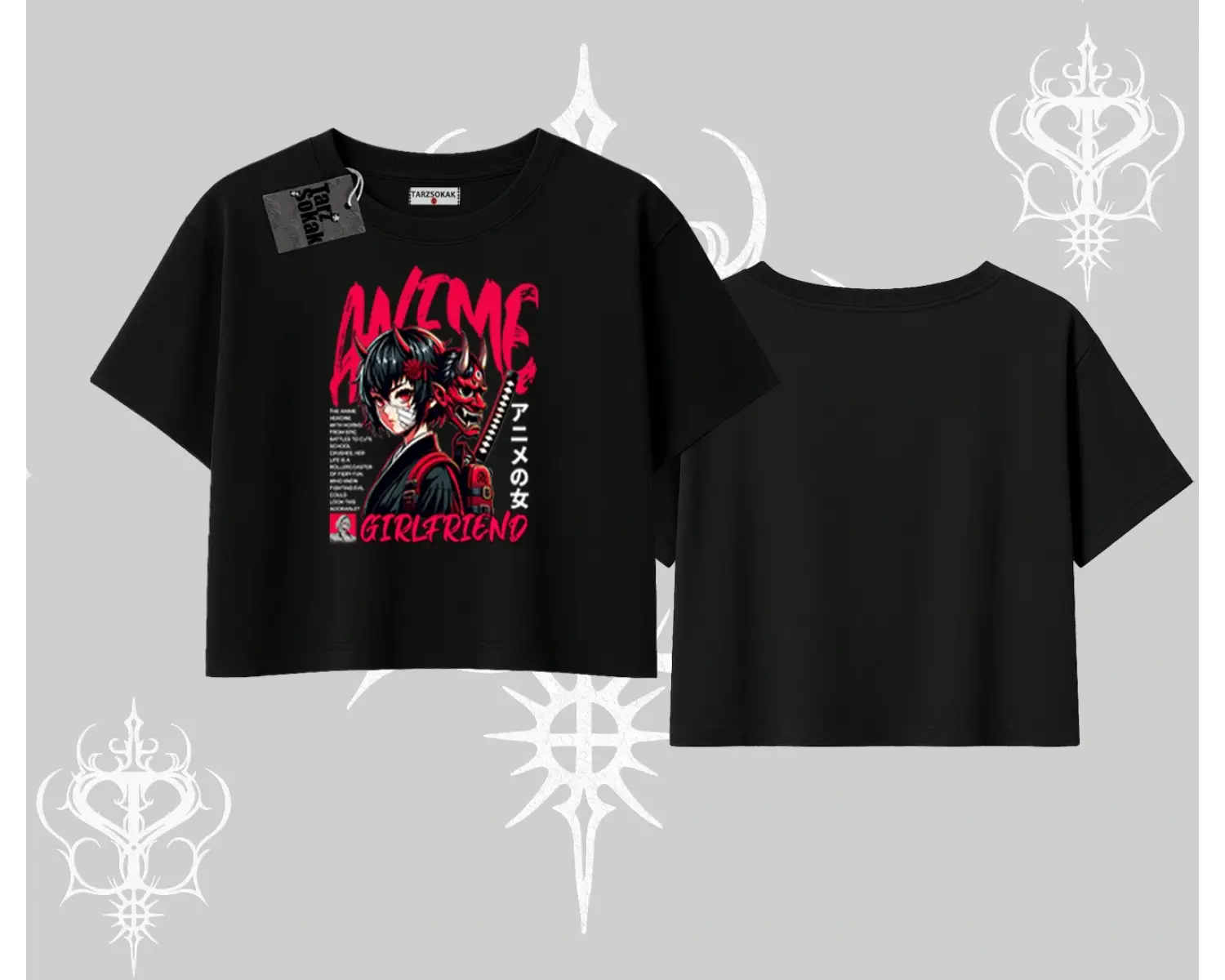 Oversize Crop Tshirt Anime Girlfriend Kırmızı