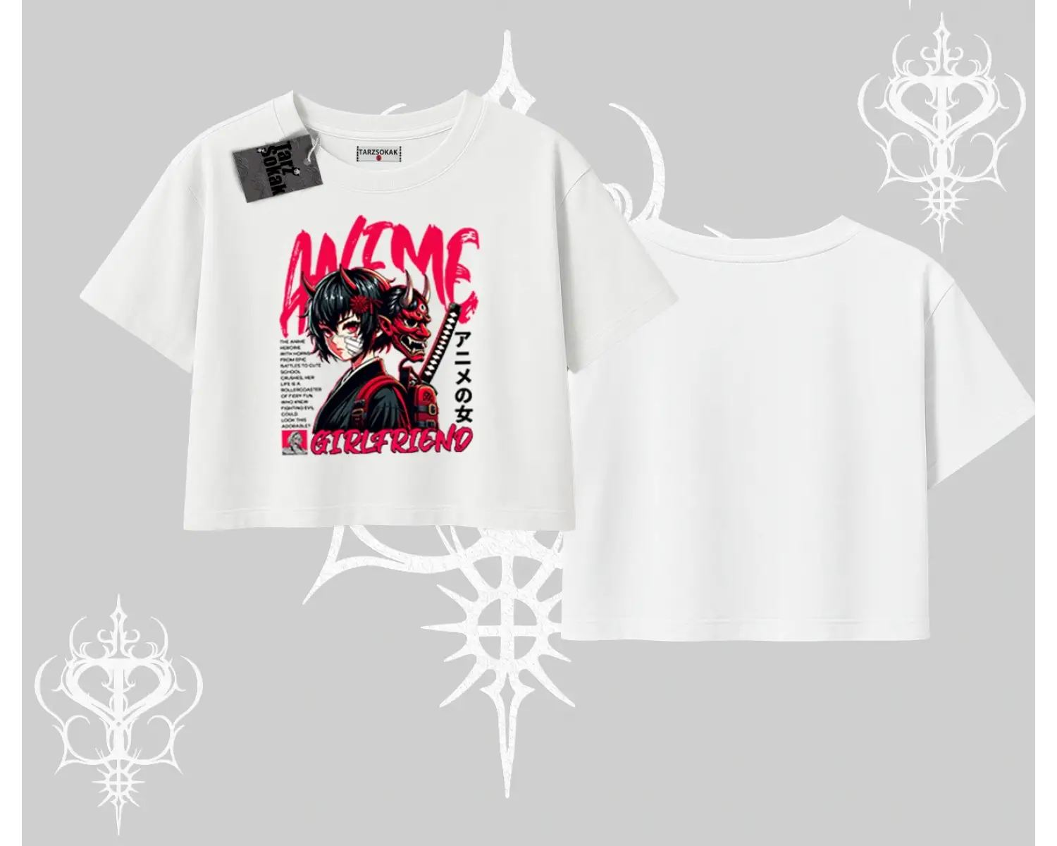 Oversize Crop Tshirt Anime Girlfriend Kırmızı