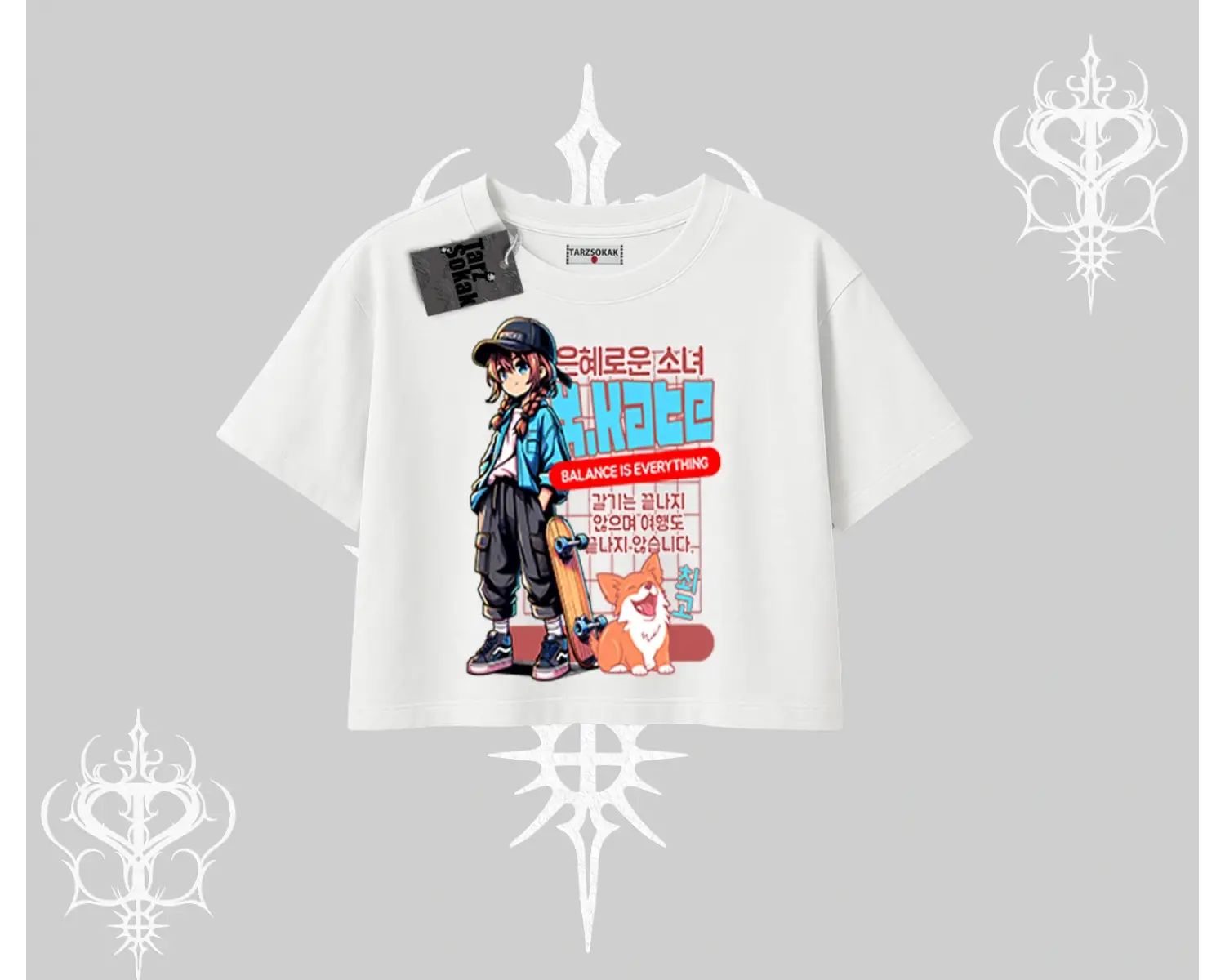 Oversize Crop Tshirt Anime Hiker Girl Balance Is Everything Baskılı